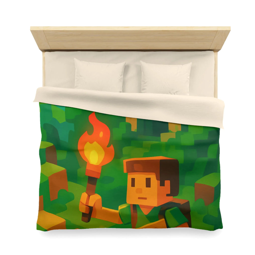 Explorez un monde aventureux et mystique avec cette housse de couette pixelisée géométrique