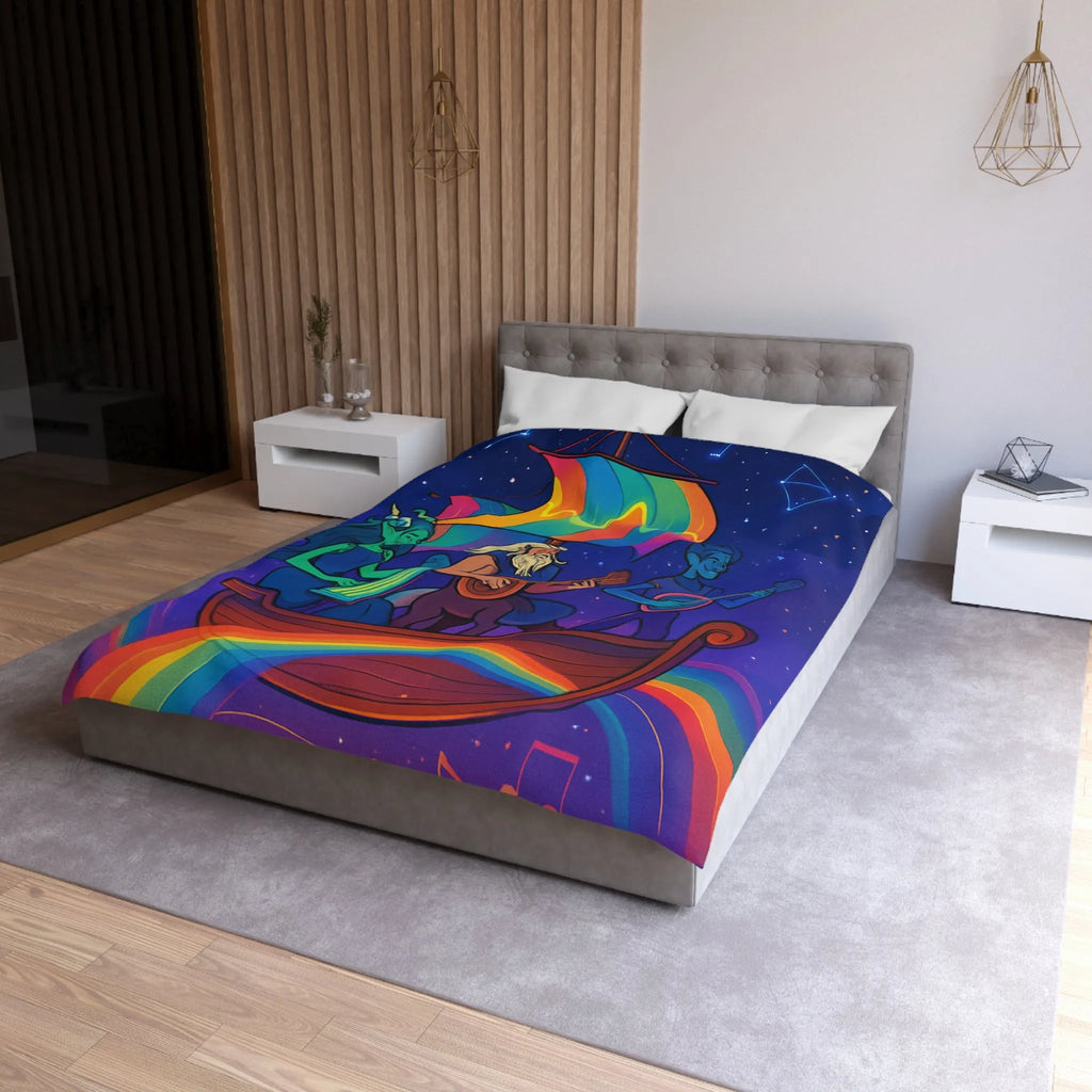 Explorez un monde magique: housse de couette avec bateaux et constellations colorées