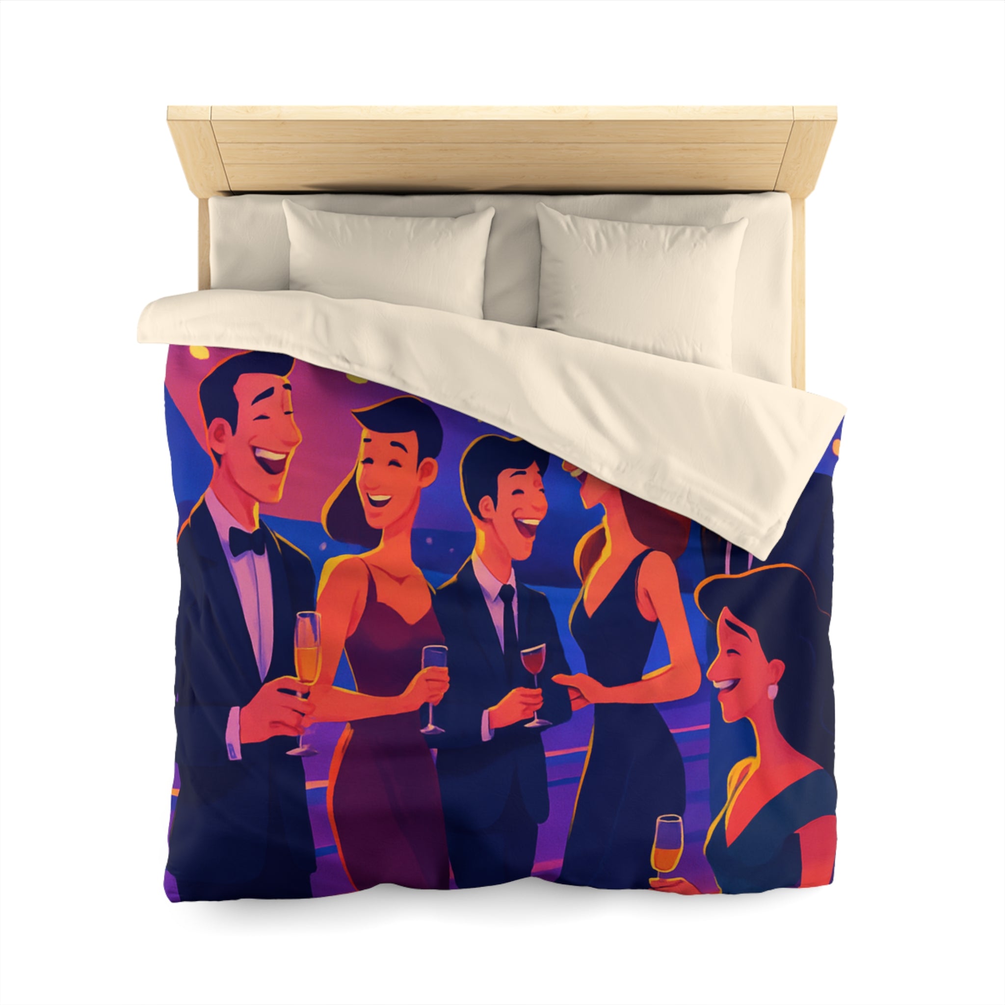 Luxueuse housse de couette en croisière, ambiance fête nocturne élégante et festive