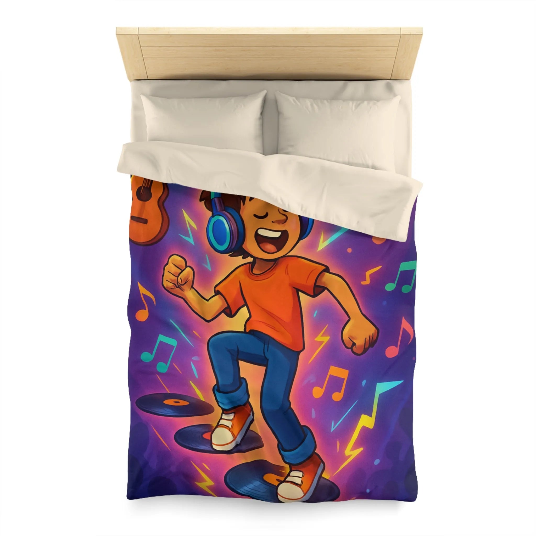 Housse de couette animée avec design musical vibrant pour chambres colorées et dynamiques