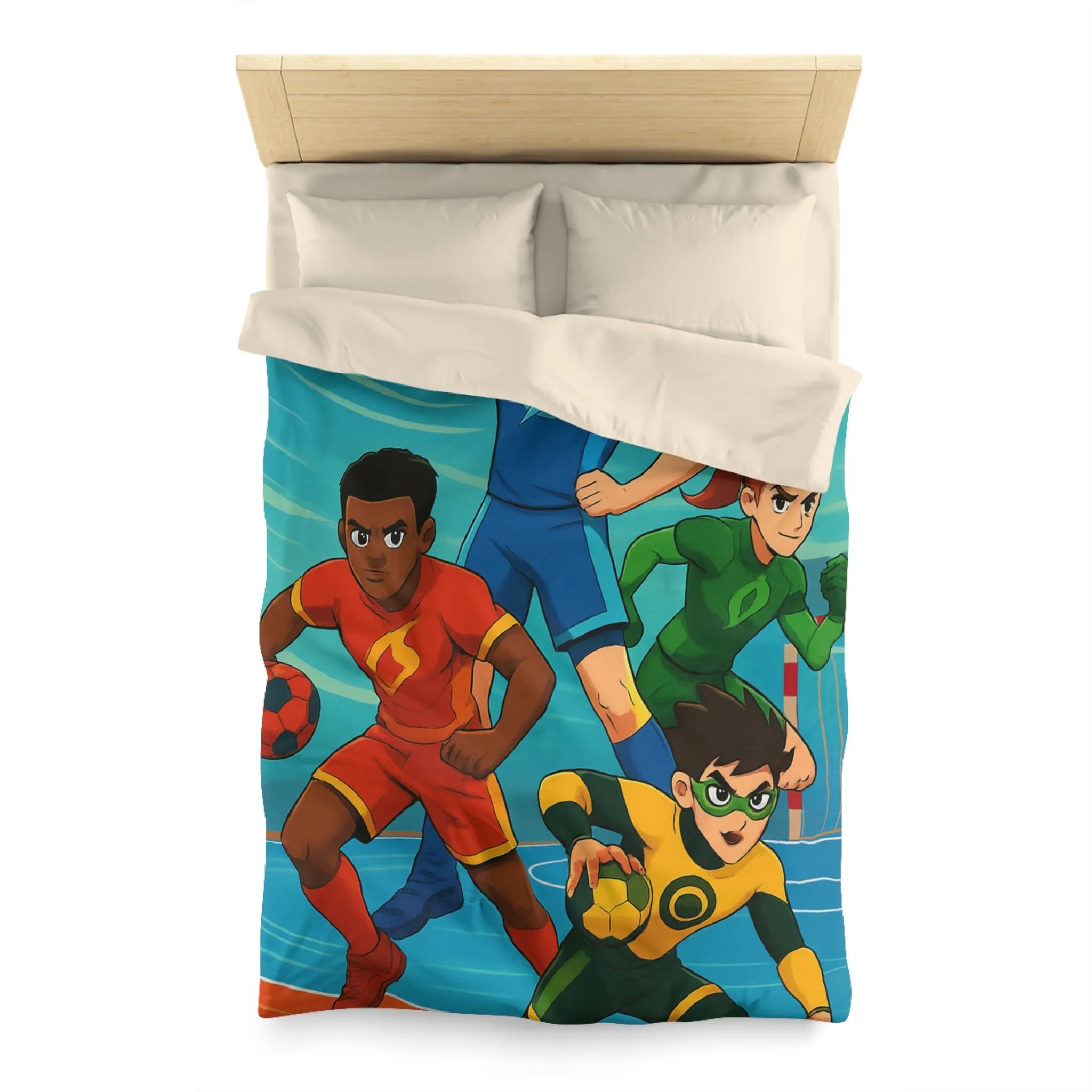 Housse de couette colorée super-héros, style bande dessinée sports, enfants aventure dynamique