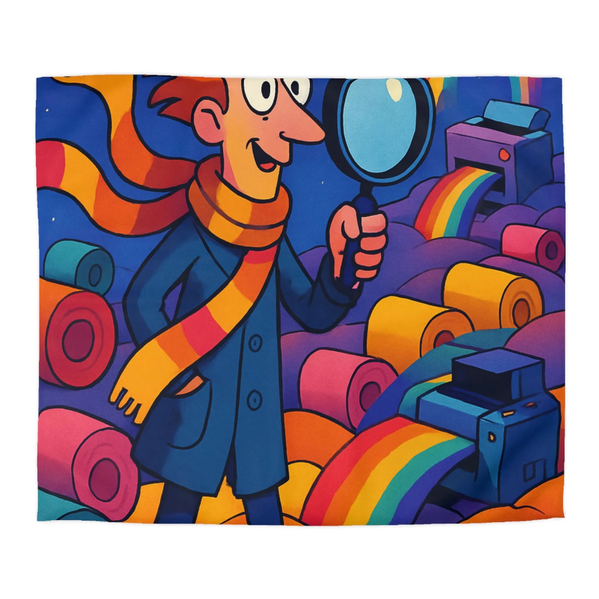 Explorez les couleurs et mystères sur housse de couette lumineuse avec détective fantaisiste