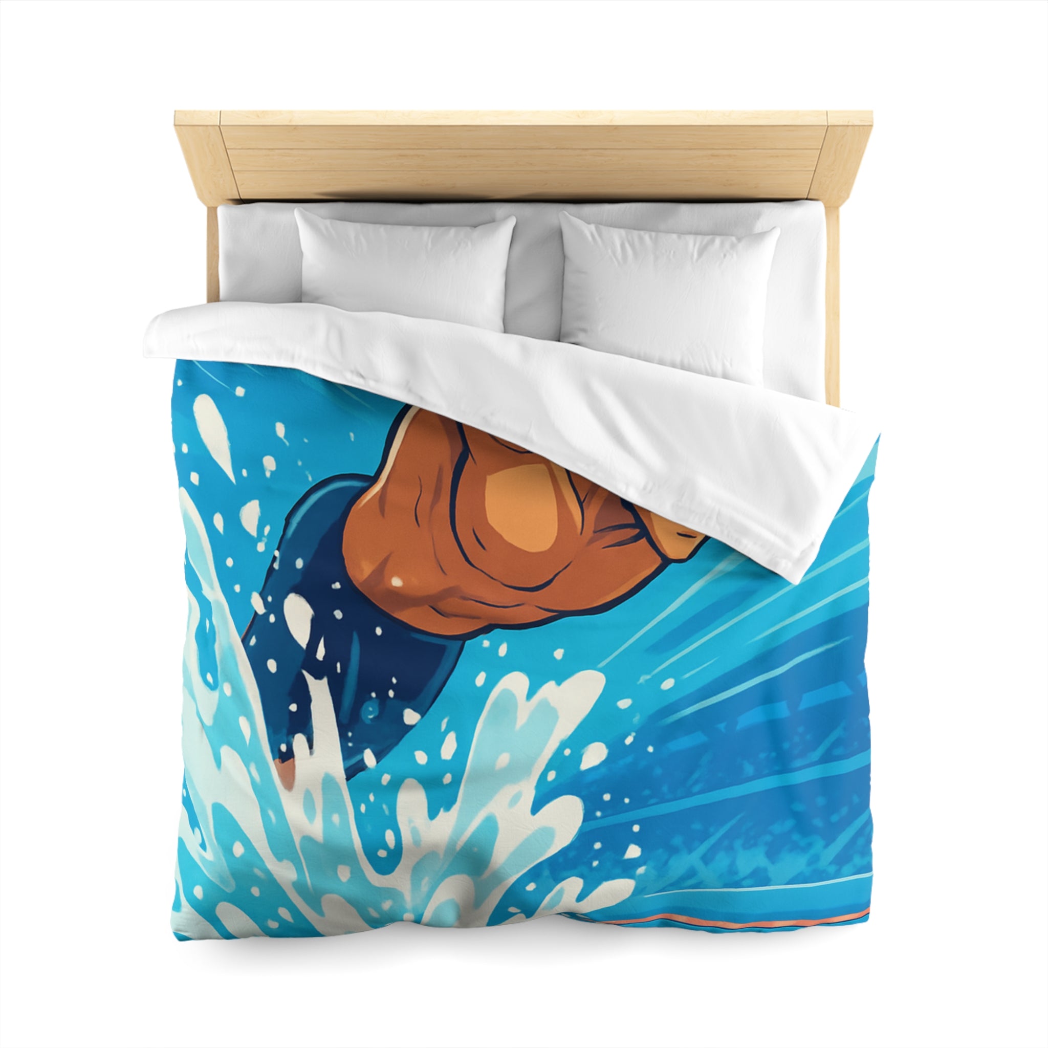 Housse de Couette Représentant Plongeur Dynamique dans Eau Bleutée avec Éclaboussures Énergiques