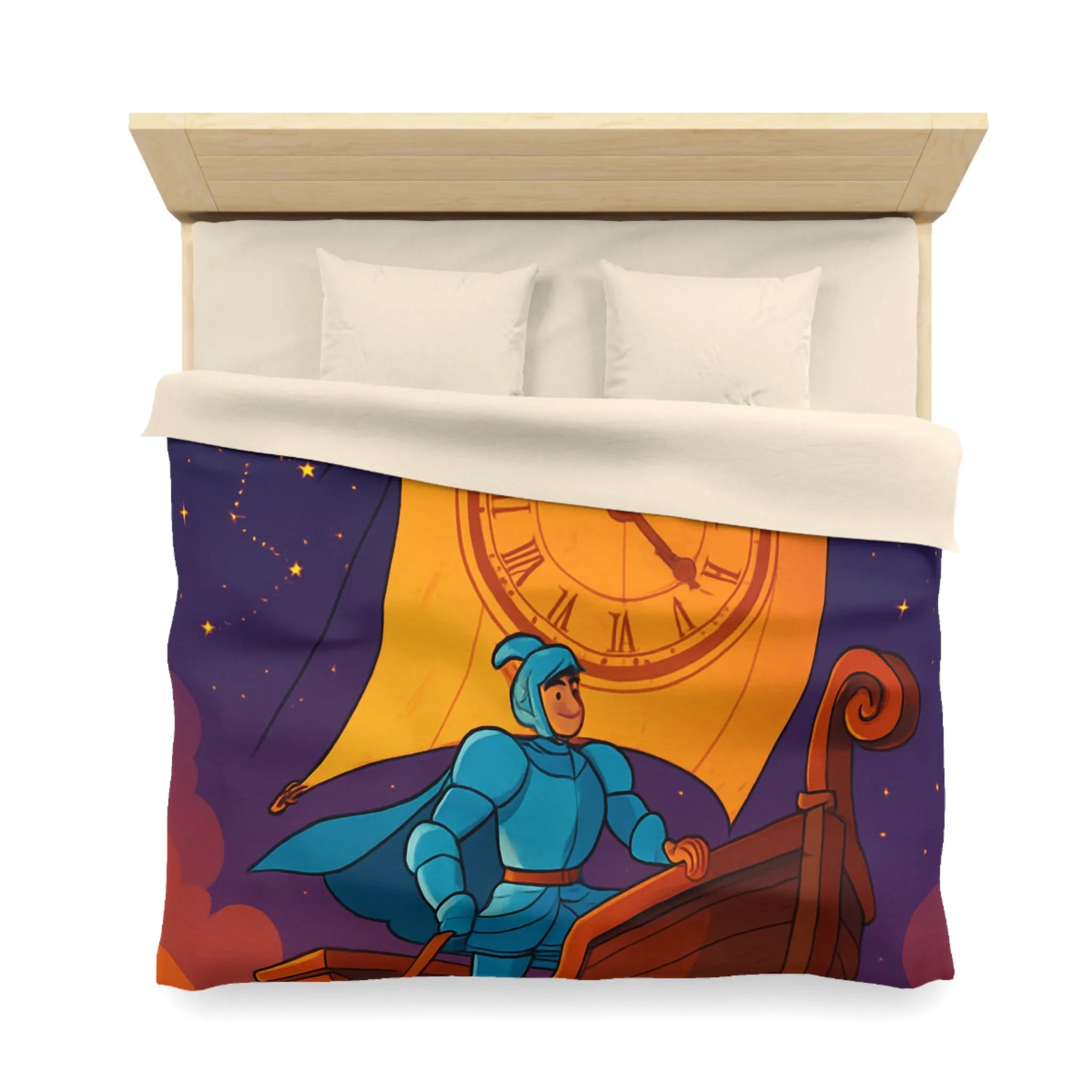 Housse de couette enfant rêveur : chevalier voyageant à travers le cosmos étoilé