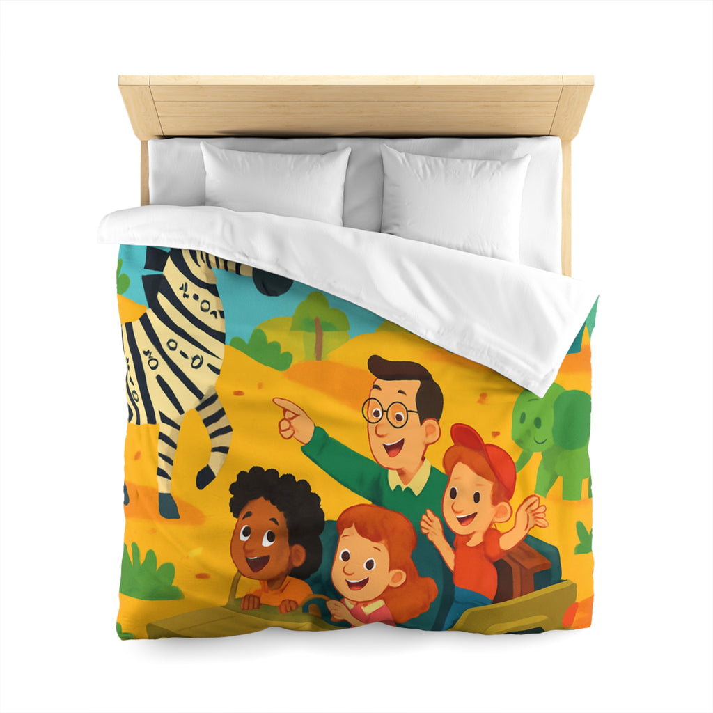 Housse de Couette Safari Éducatif avec Animaux Colorés et Enfants en Aventure