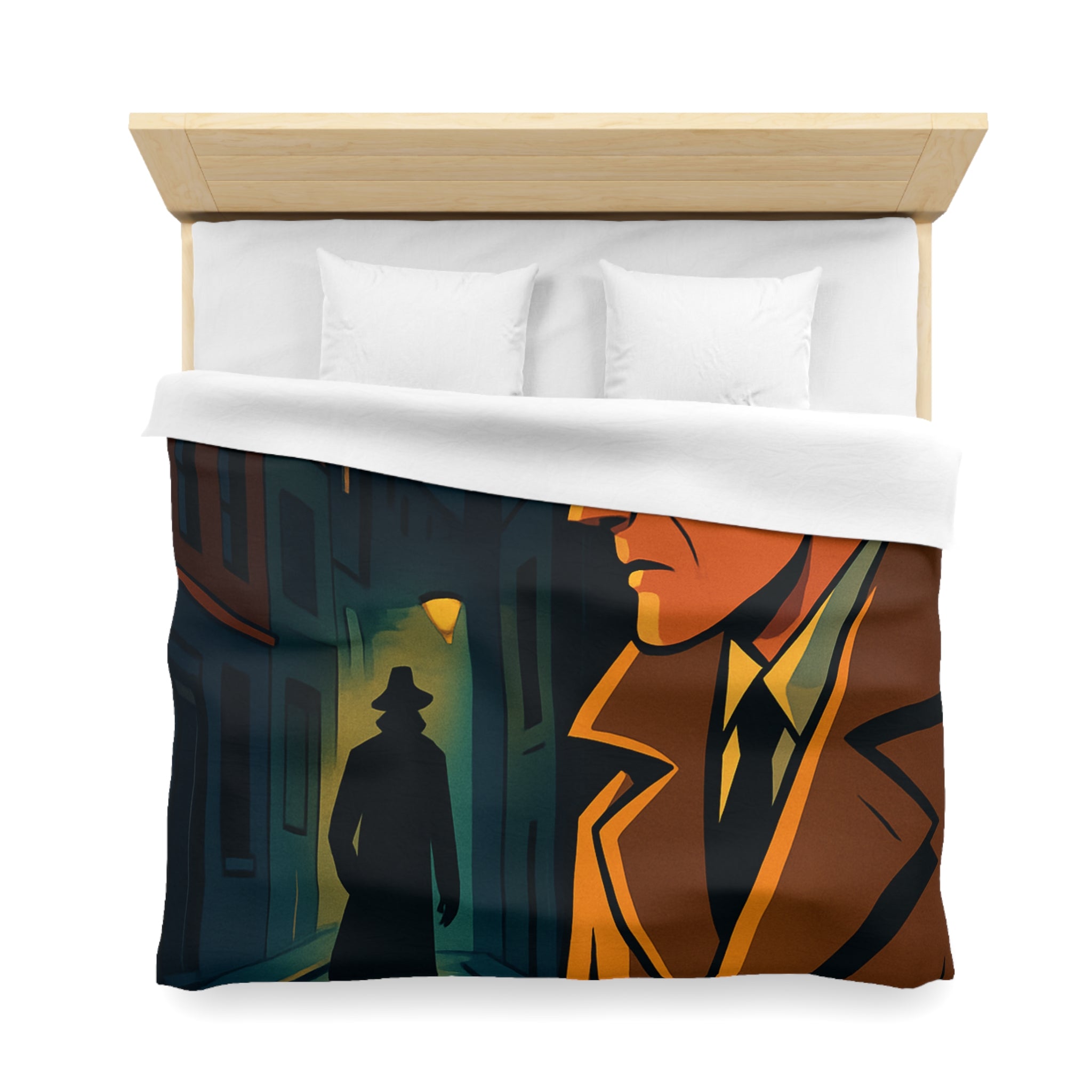 Housse de couette vintage style détective film noir avec scène de rue mystérieuse