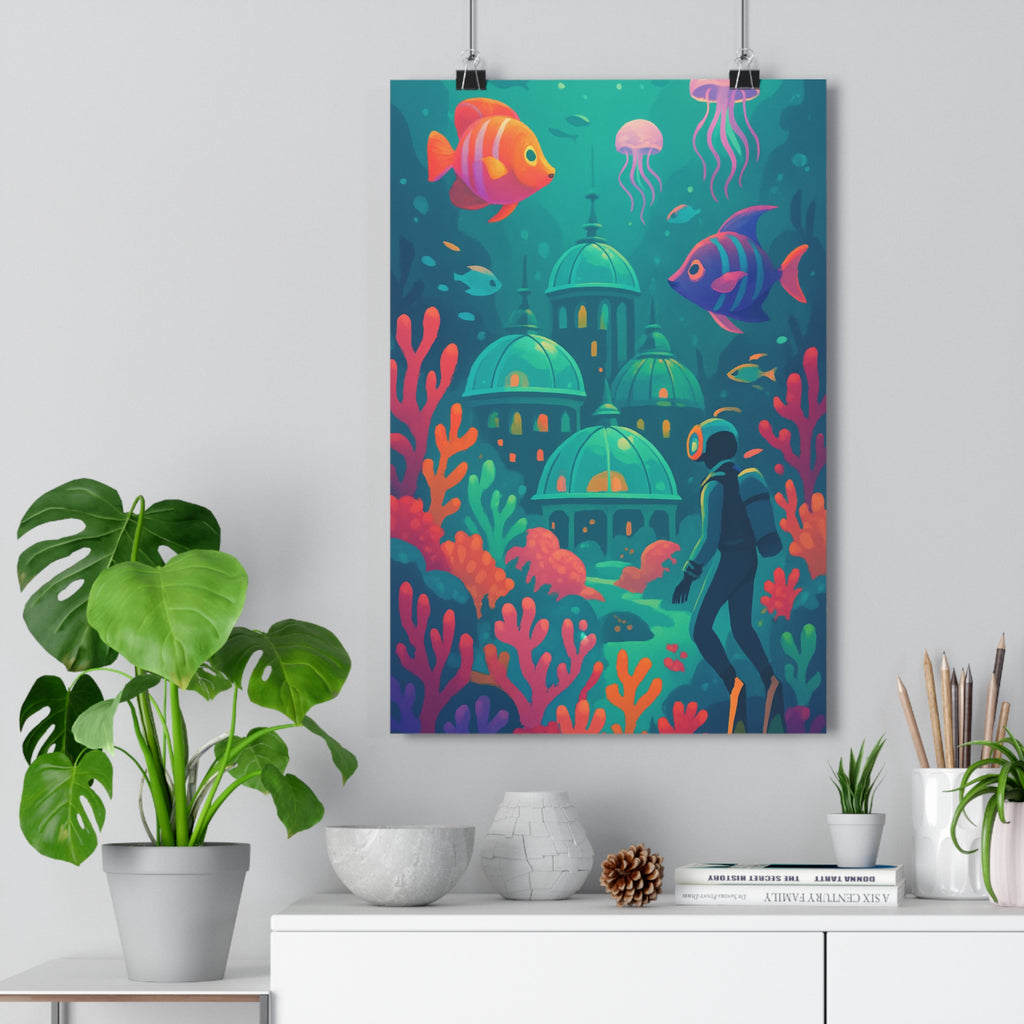 Poster décoratif cartoon bleuvert lumineux mystique enfant salon aventure océan coraux magie fascinant chambre