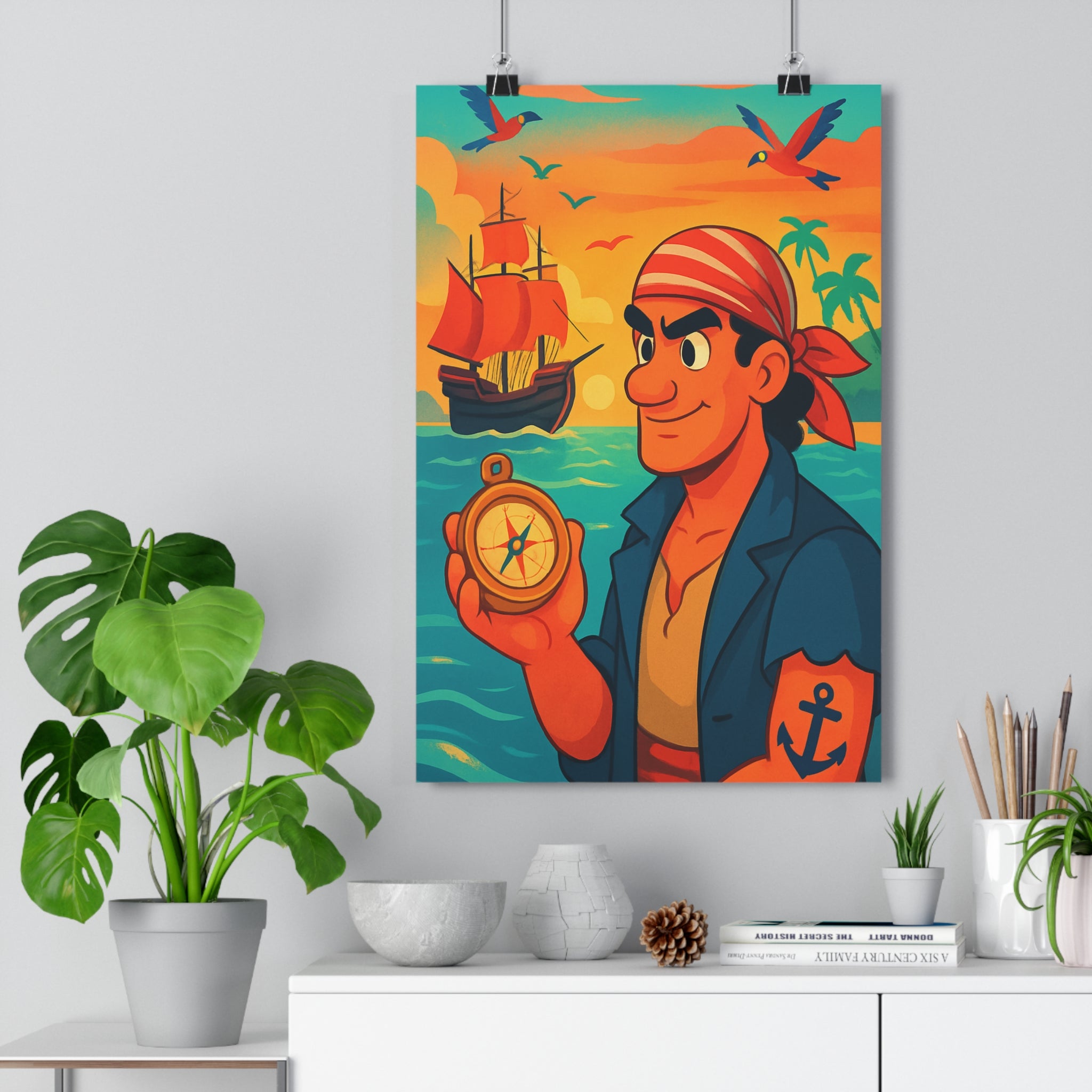Poster décoratif aventure pirate coucher soleil exotique chambre créatif vibrant moderne nautique inspirant ambiance