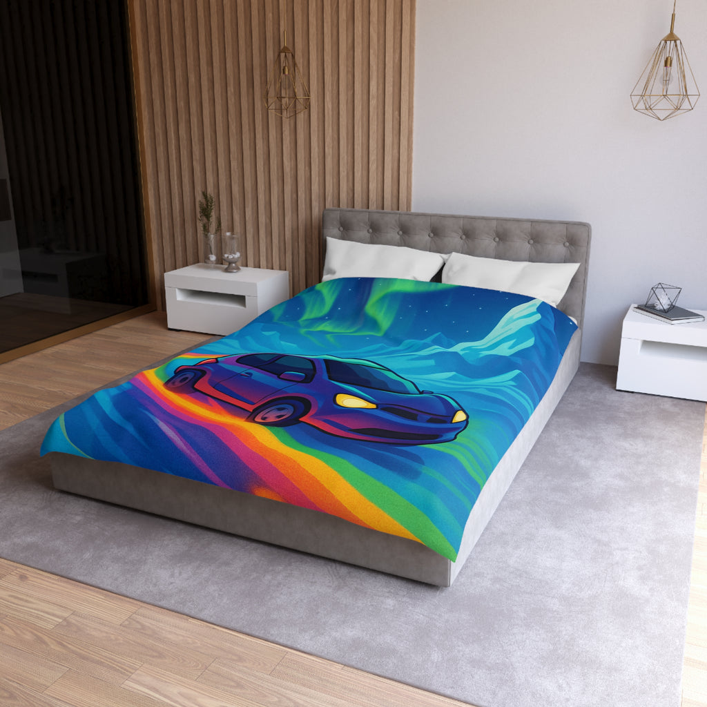 Housse de couette paysage polaire voiture et aurore boréale en couleurs éclatantes