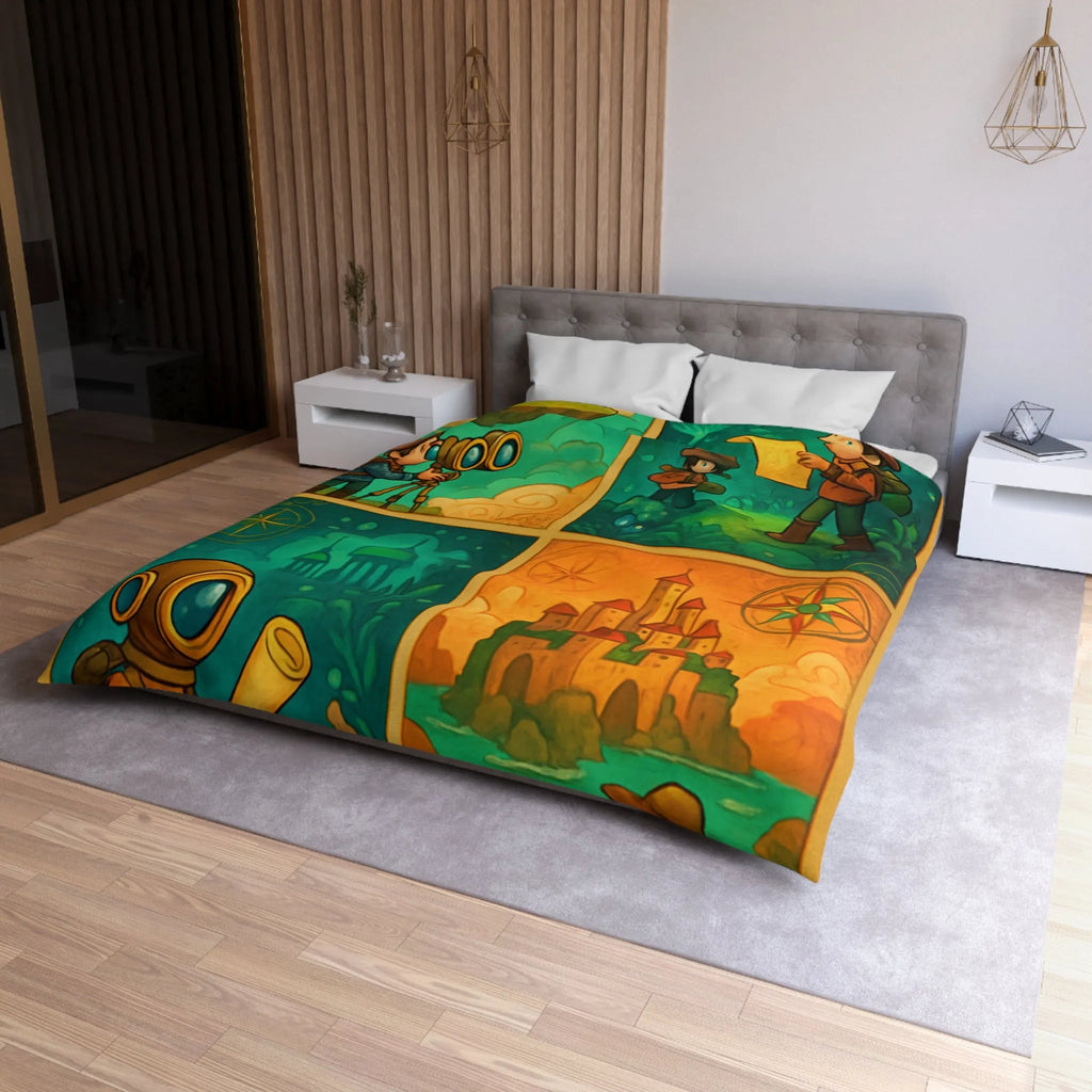 Housse de couette aventure fantastique pour chambre d'enfant avec exploration imaginaire colorée