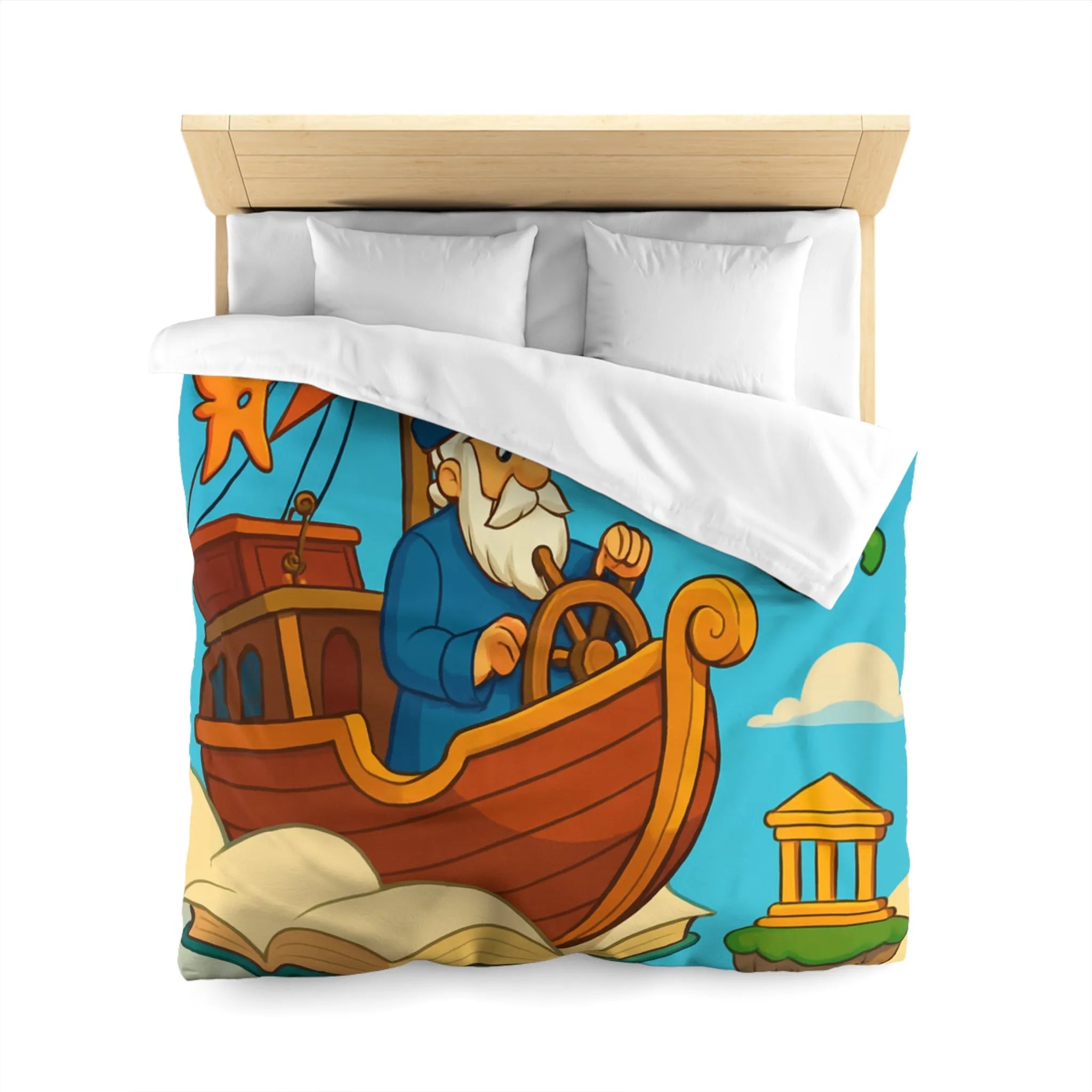 Housse de Couette Aventure Marin : Bateau Volant, Symboles Mystiques, Îles Flottantes