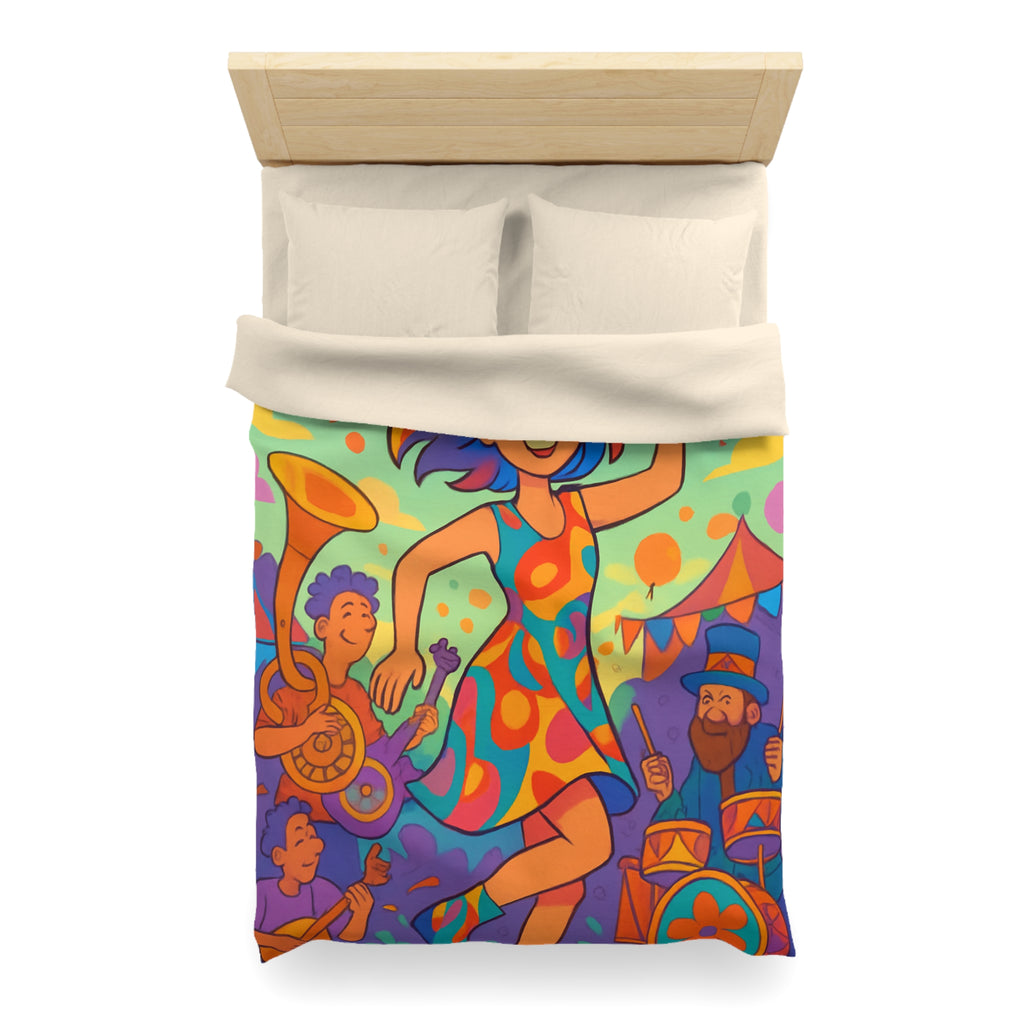 Housse de couette multicolore avec motif de fête joyeuse et personnages dansants