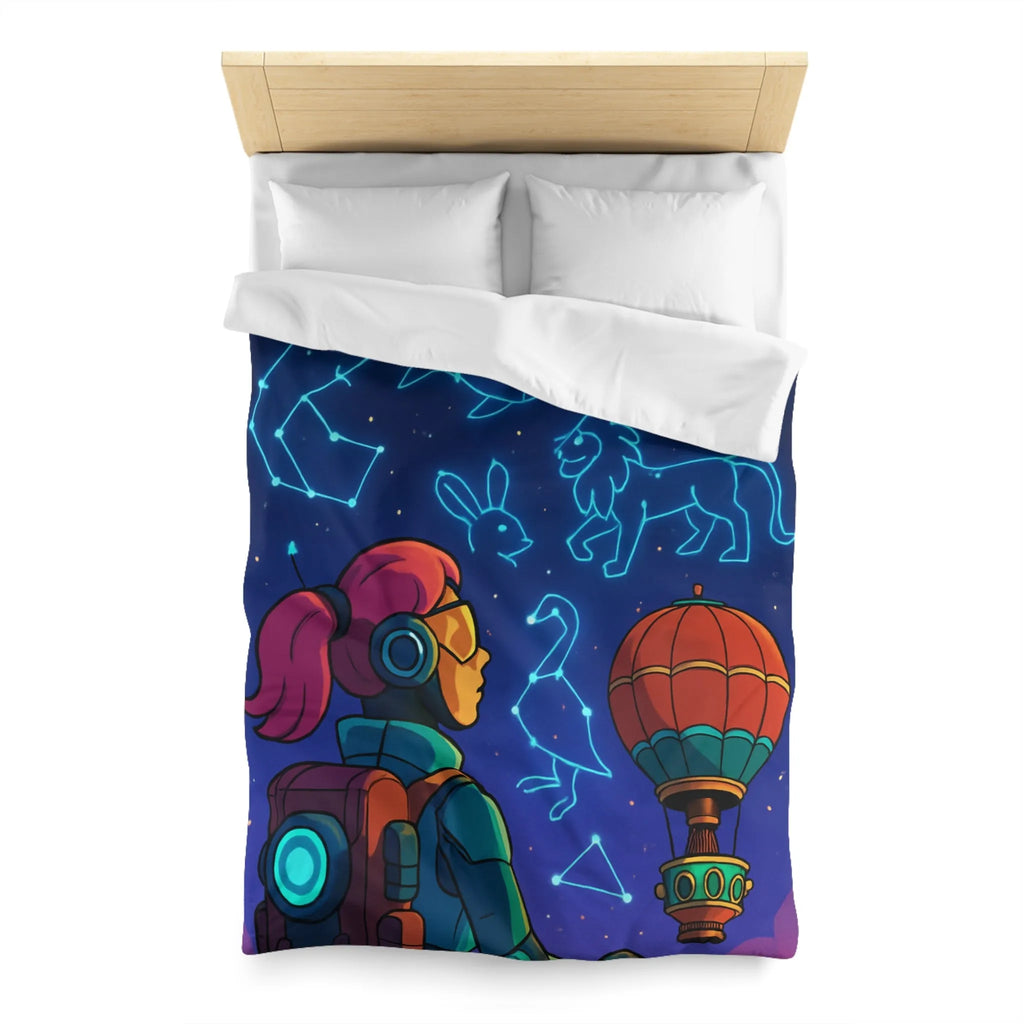 Housse de couette astronaute contemplant constellations animalières dans ciel étoilé rêveur