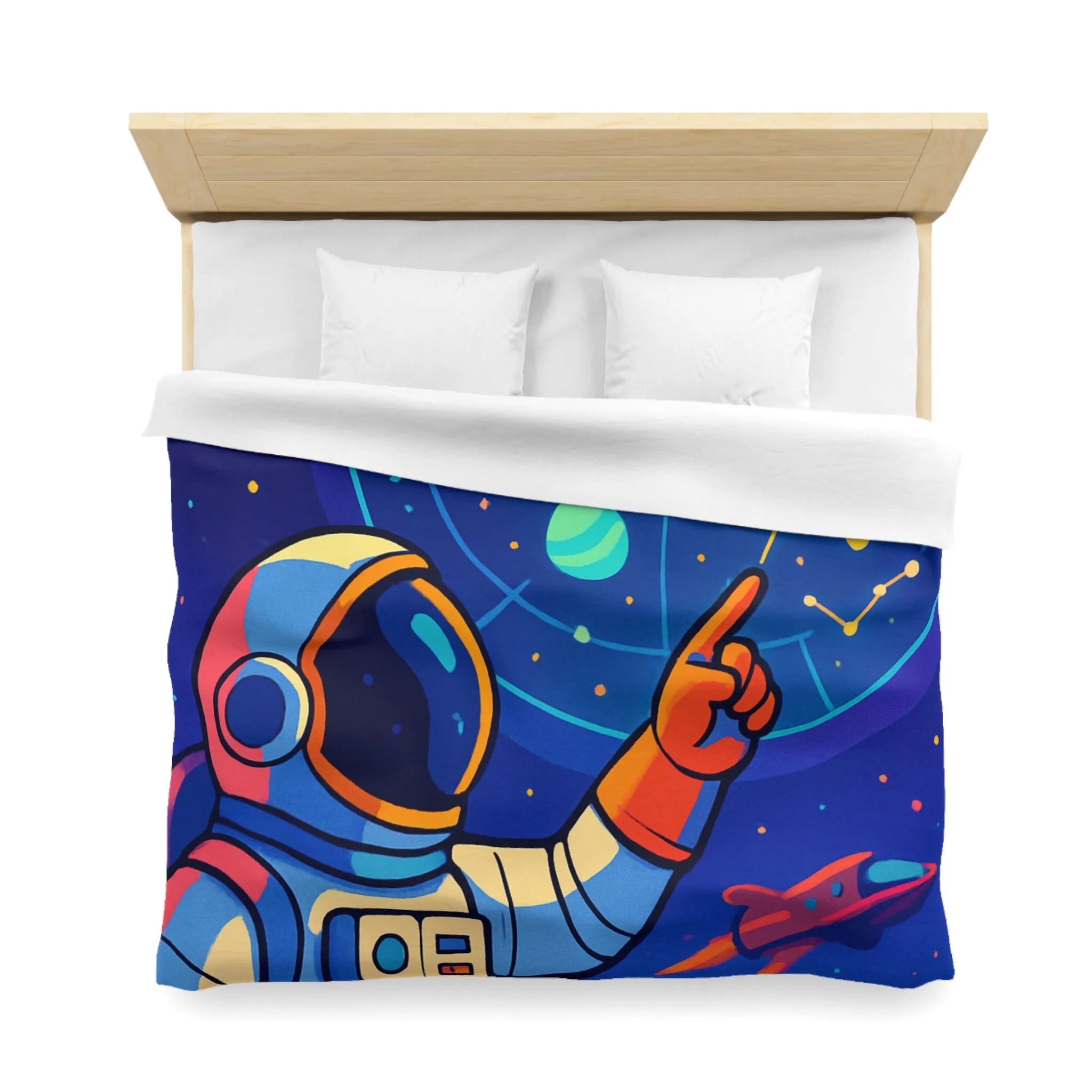 Housse de couette cosmos coloré avec astronaute, planète et carte des étoiles