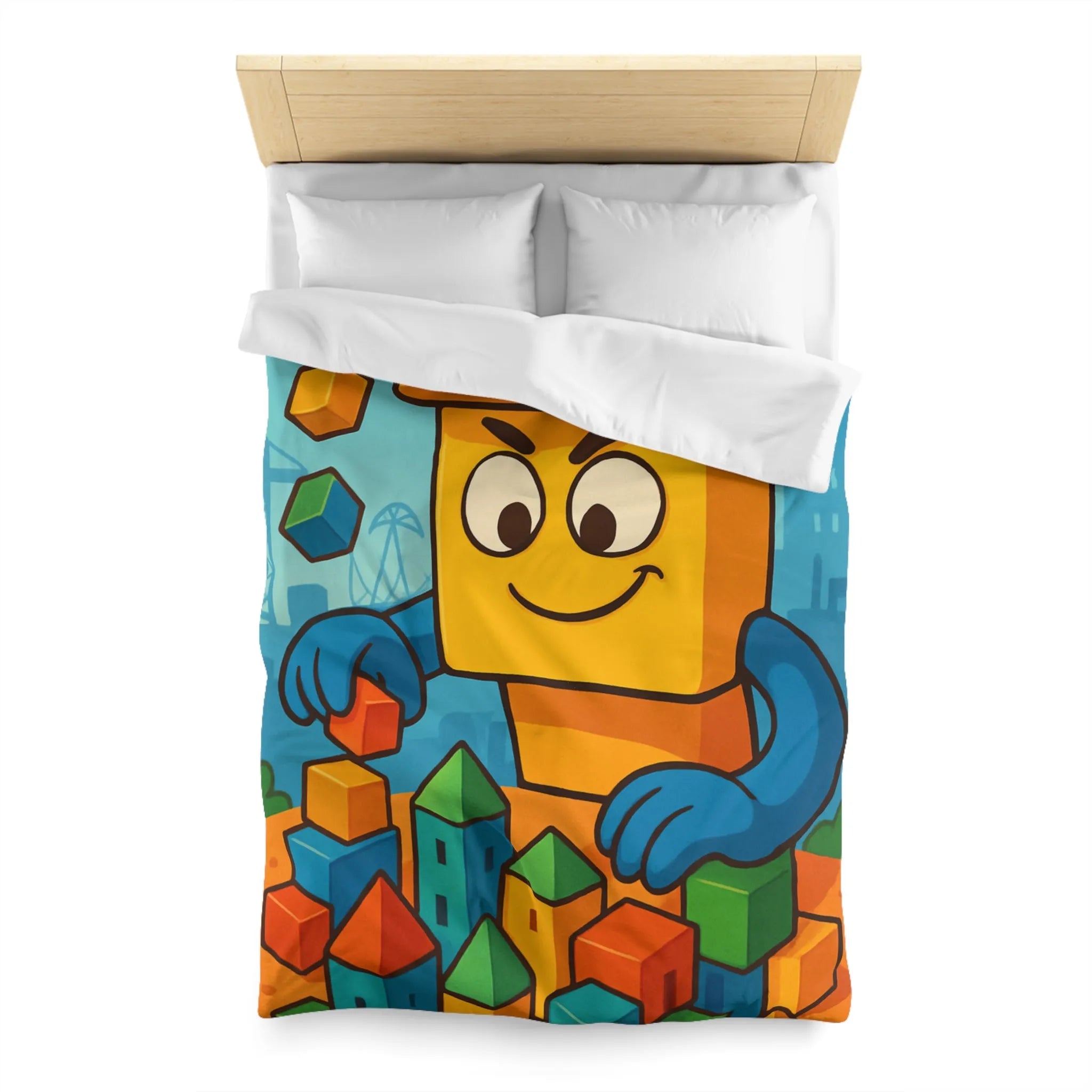 Housse de couette colorée avec motif de construction pour chambre d'enfant joyeuse