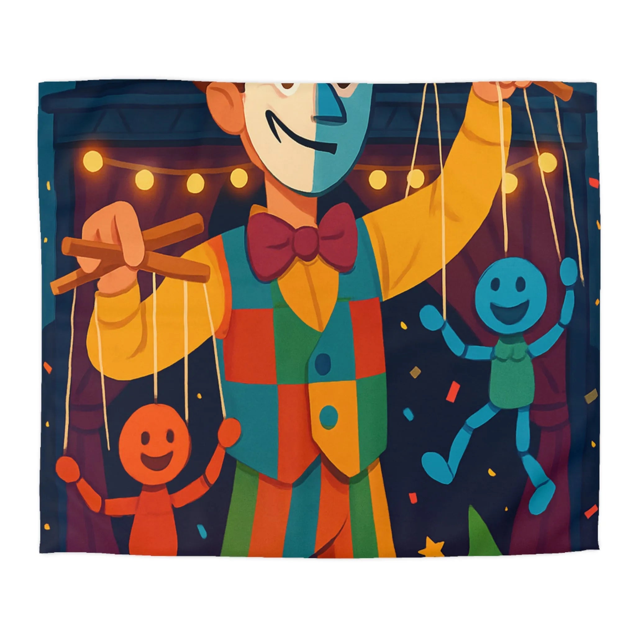 Housse de couette marionnettiste coloré avec motifs joyeux pour chambre d'enfant festive