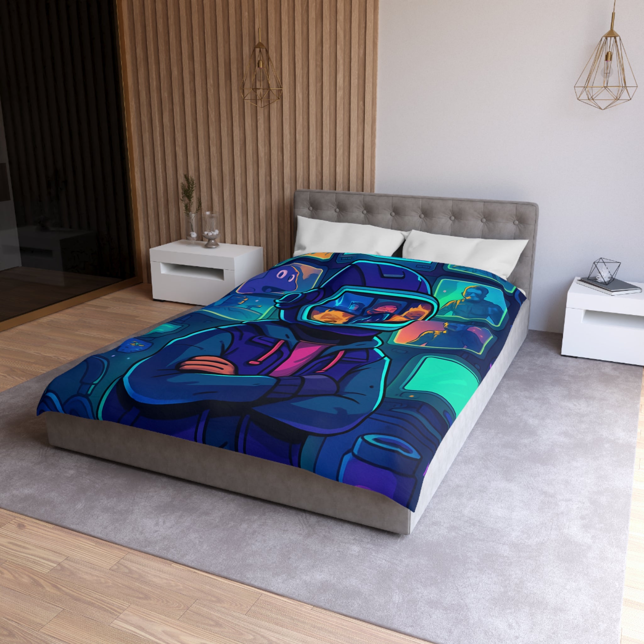 Plongée En Épopée Virtuelle Avec Dessins Animés Futuristes Pour Housse De Couette