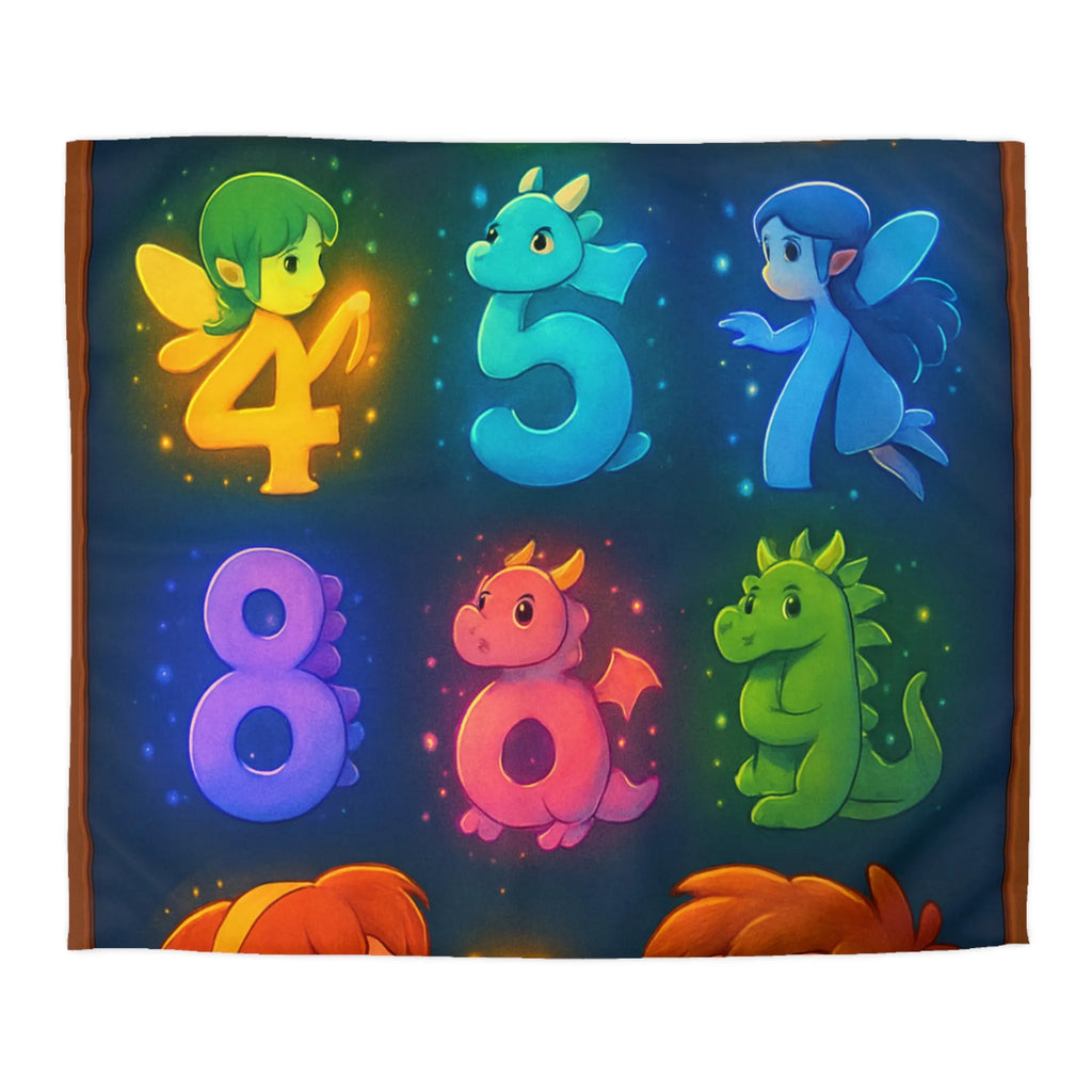 Housse de couette colorée avec créatures magiques et chiffres pour chambre d'enfant