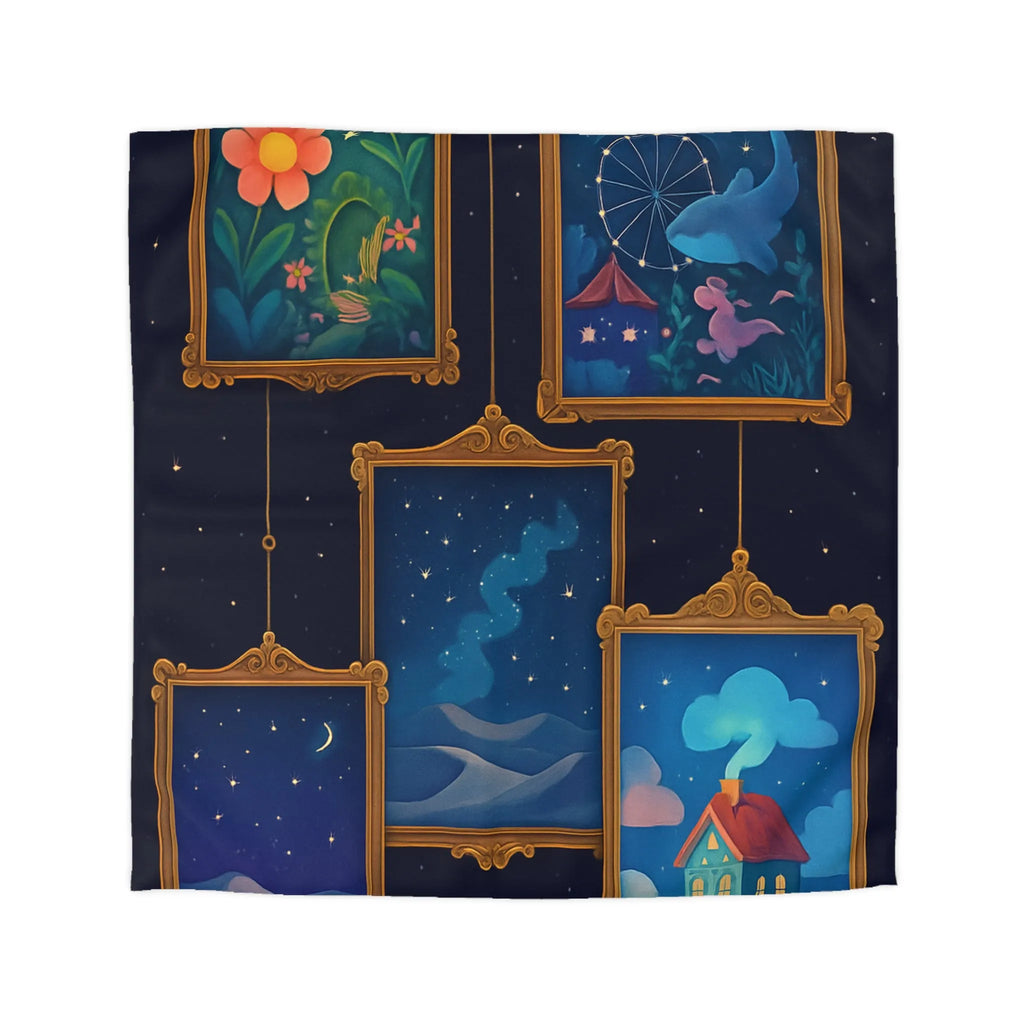 Housse de Couette Artistique avec Paysages de Nuit Étoilée et Fleuri Onirique