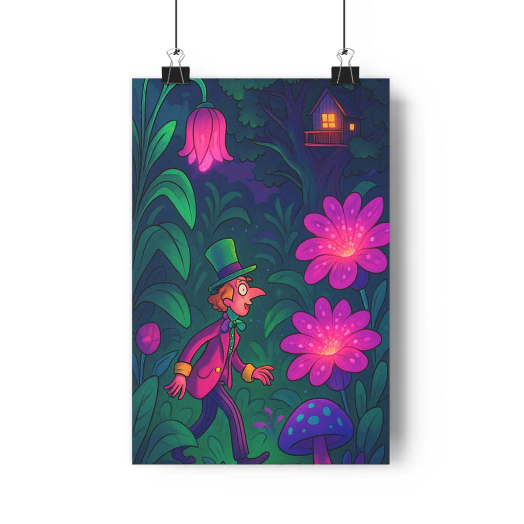 Poster décoratif jardin enchanté violet rose mystique salon chambre magique ambiance lumineuse qualité premium