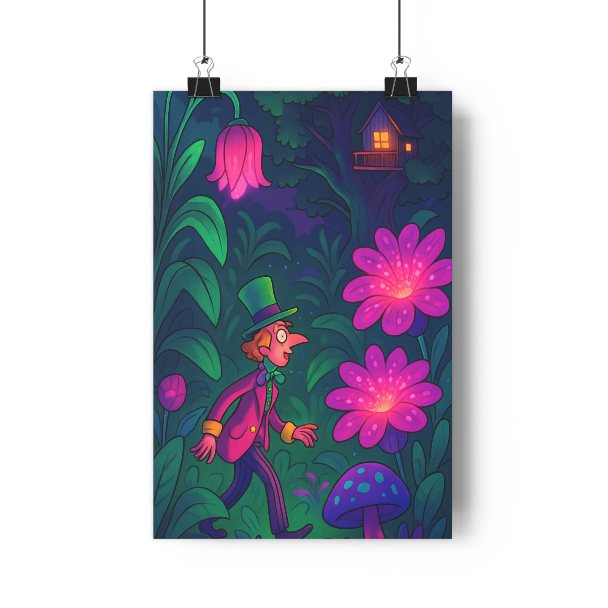 Poster décoratif jardin enchanté violet rose mystique salon chambre magique ambiance lumineuse qualité premium