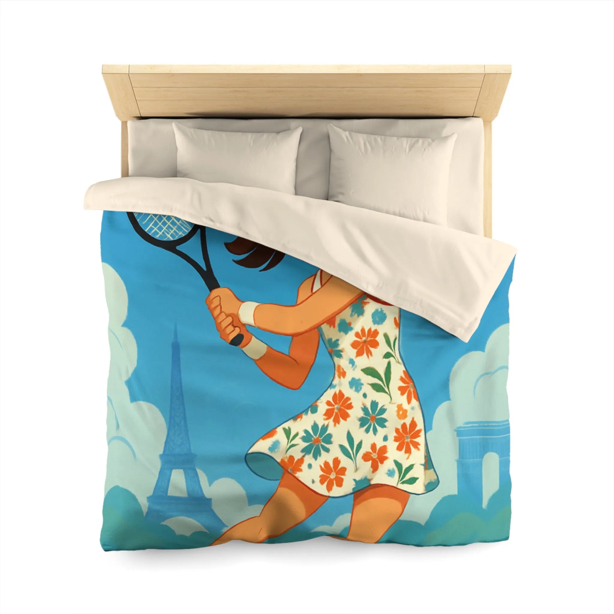 Éclatante Jouneuse de Tennis en Robe Florale avec Décor Parisien et Étoiles Magiques