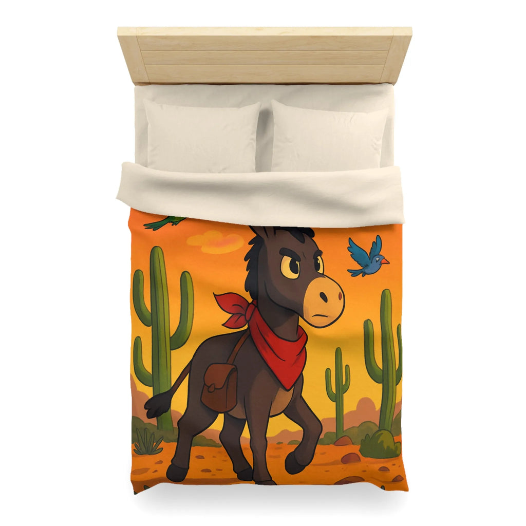 Housse de couette avec âne mignon et oiseaux colorés en désert animé