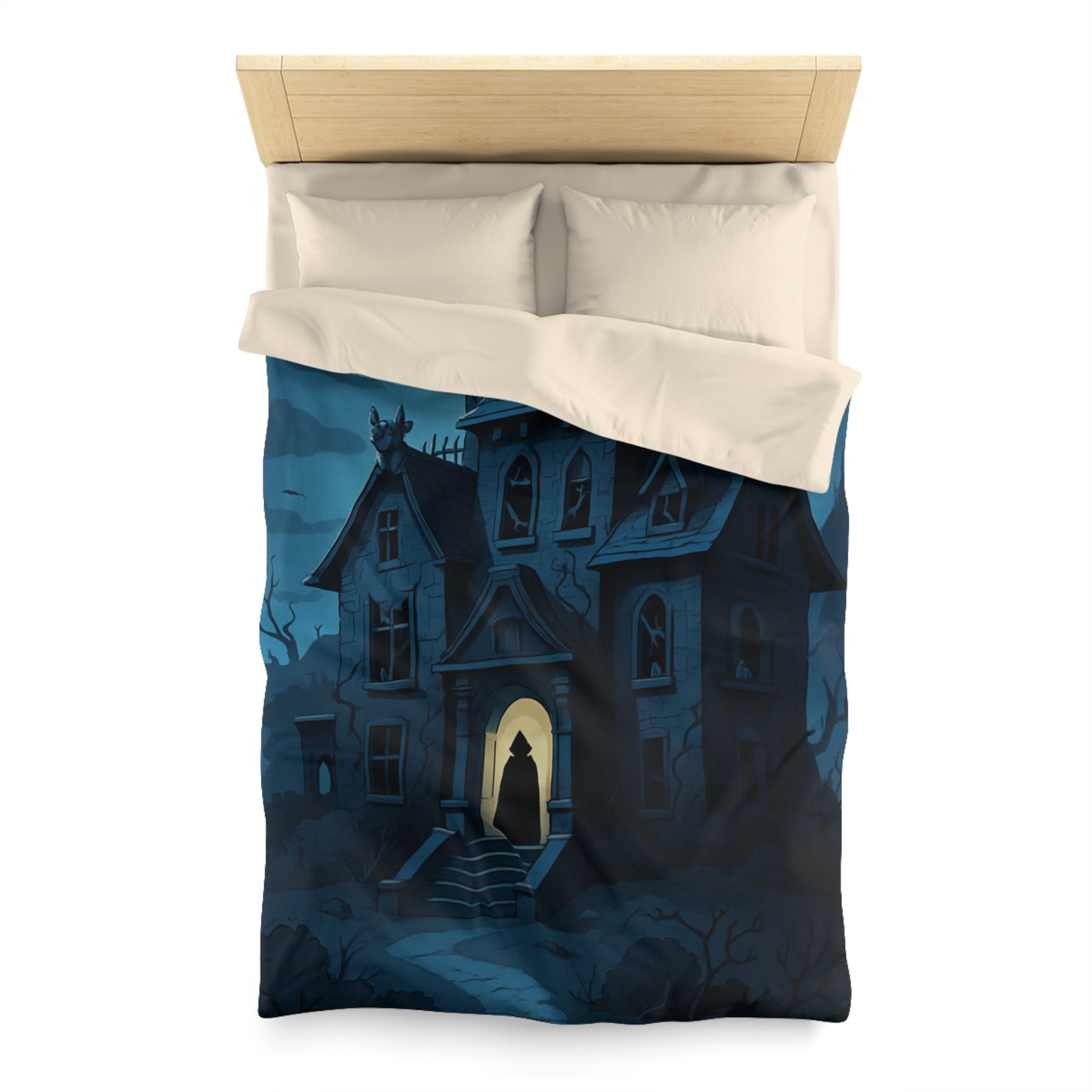 Housse de couette mystérieuse avec manoir gothique sous la pleine lune effrayante