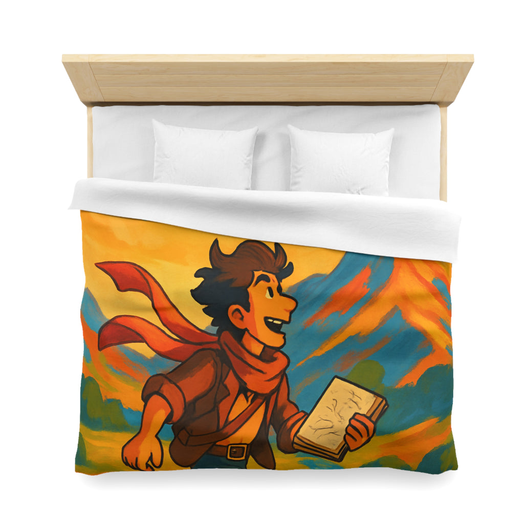 Housse de couette vibrante avec illustration de paysage montagnard et artiste joyeux