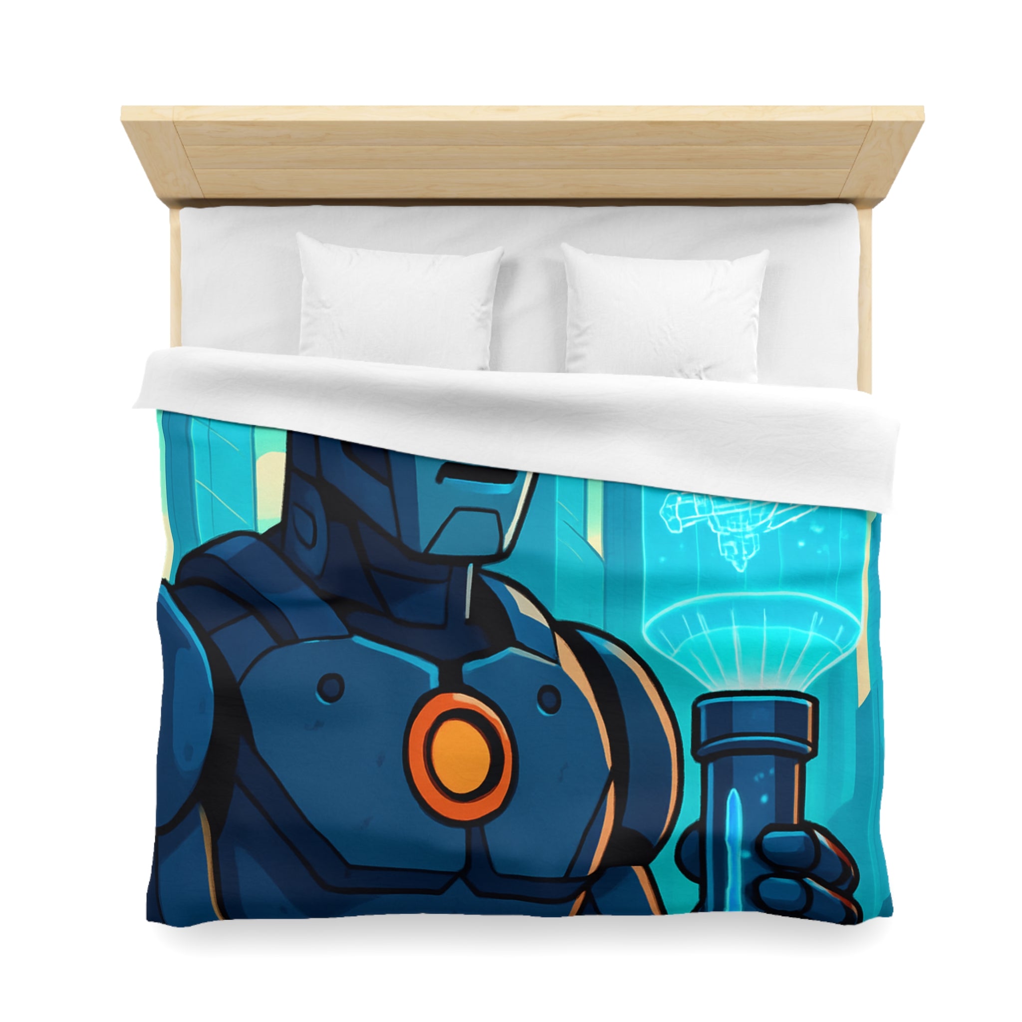 Housse de Couette Thème Robotique Futuriste avec Paysage Urbain et Drones Volants