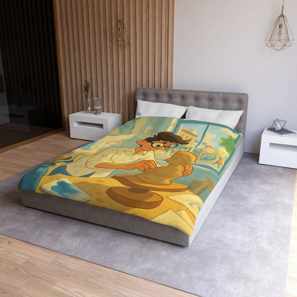 Housse de couette artistique avec design de studio de sculpture lumineusement coloré