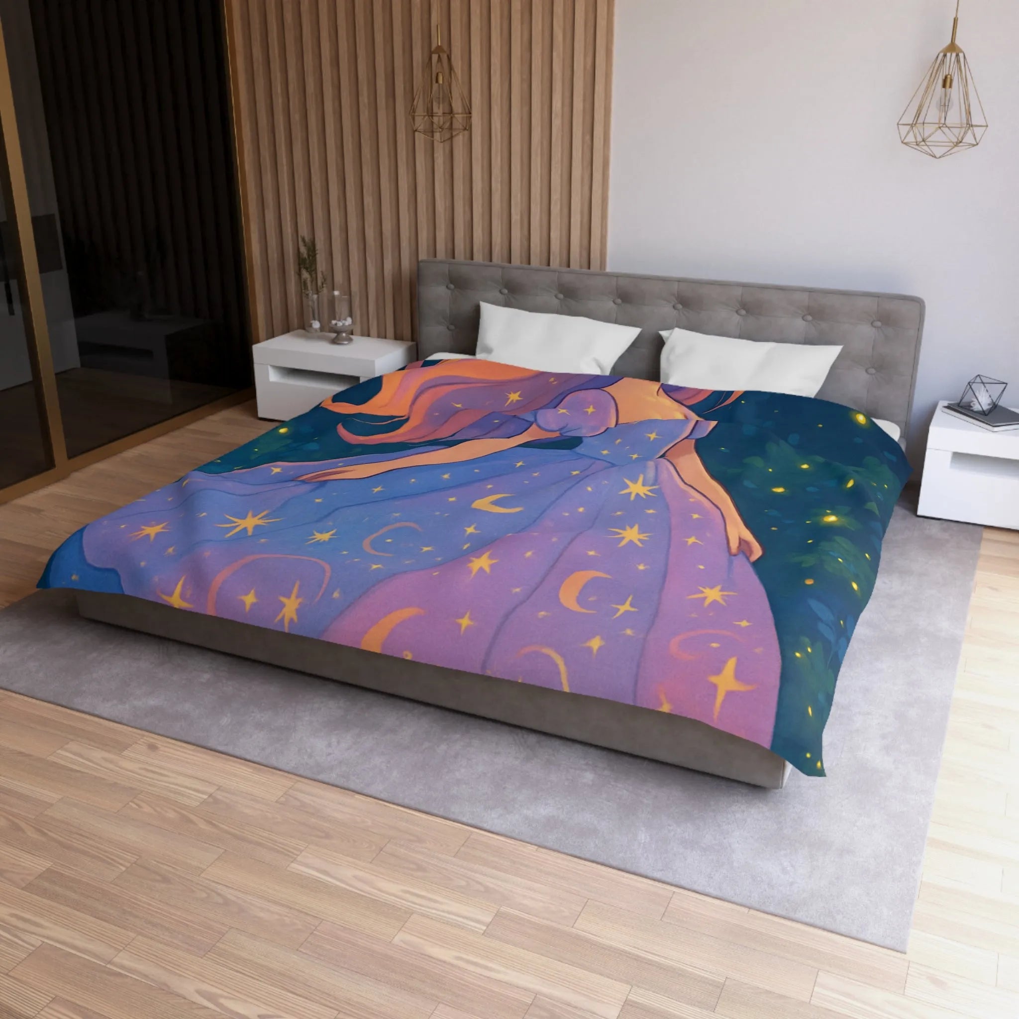 Housse de couette avec motif étoilé de princesse féerique dans la nuit enchantée