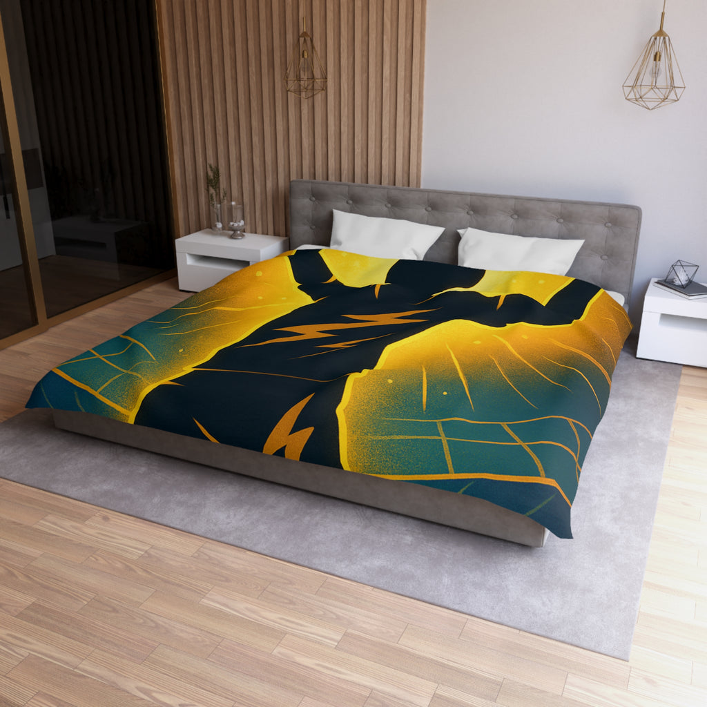 Housse de couette silhouette sportive avec éclair vibrant et fond lumineux unique