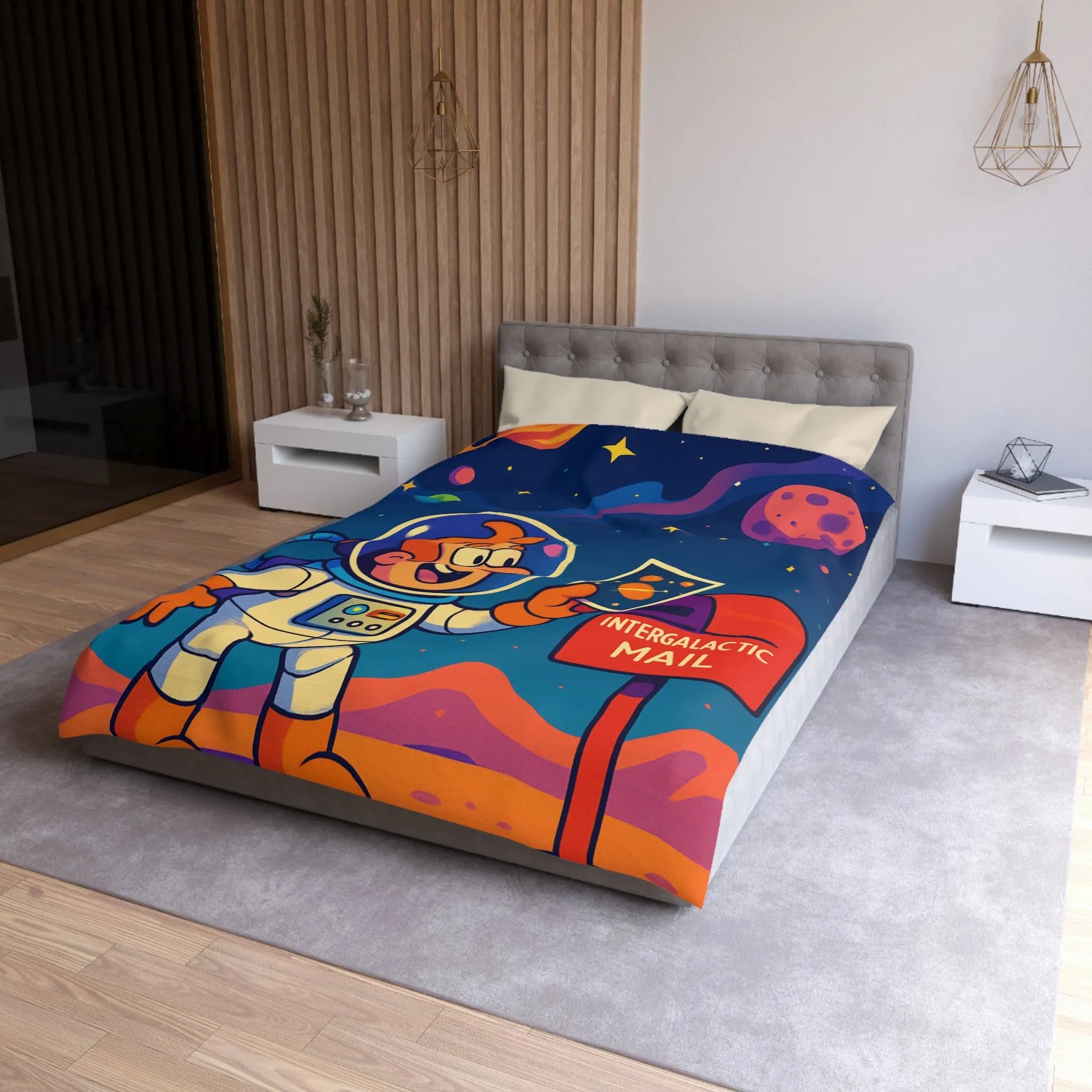 Housse de Couette Espace Fantaisie avec Astronaute Coloré et Planètes Illustrées