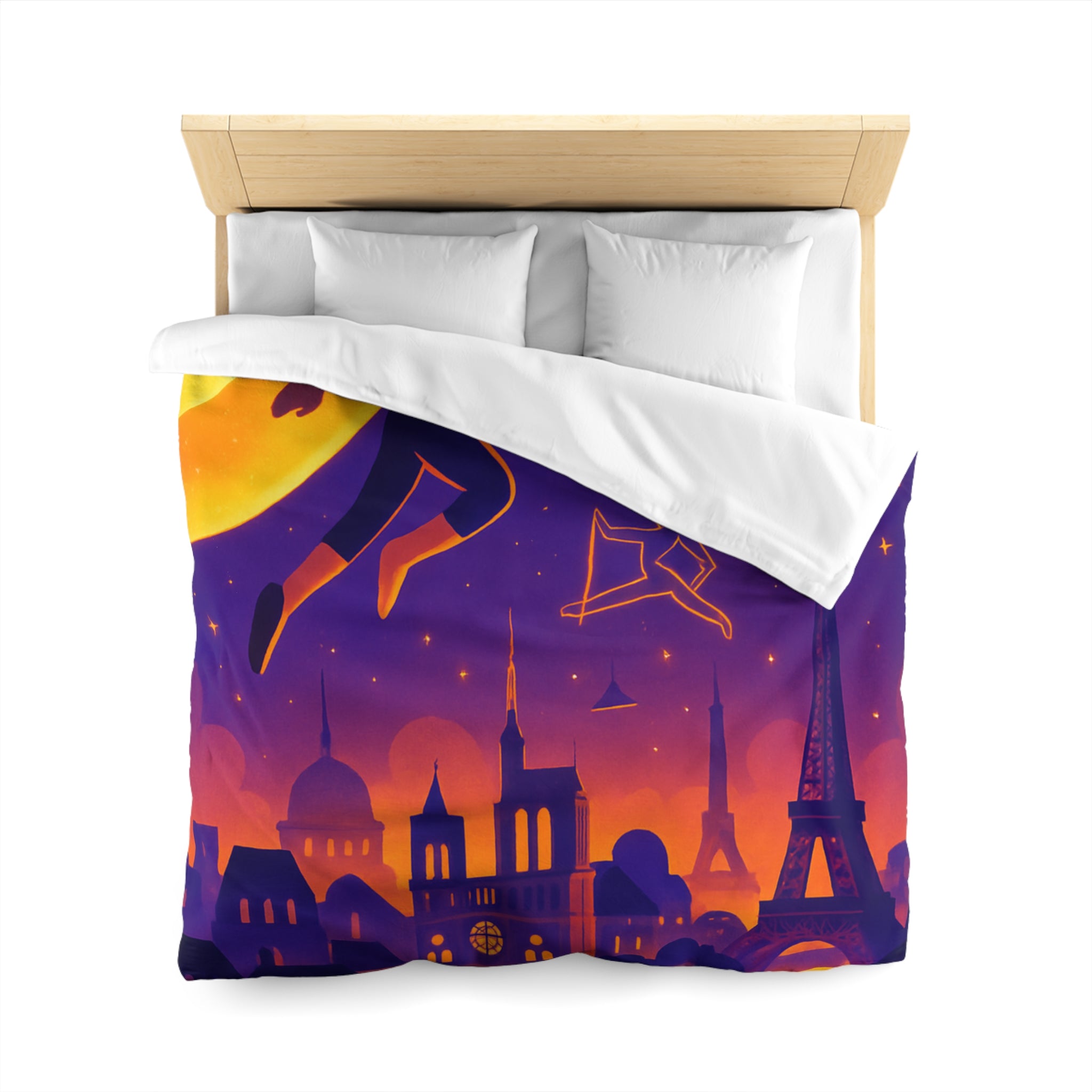 Housse de couette rêve parisien avec super-héros et constellations sportives lumineuses