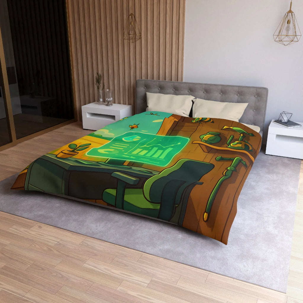 Housse de couette avec design moderne d'abeilles et station de travail futuriste