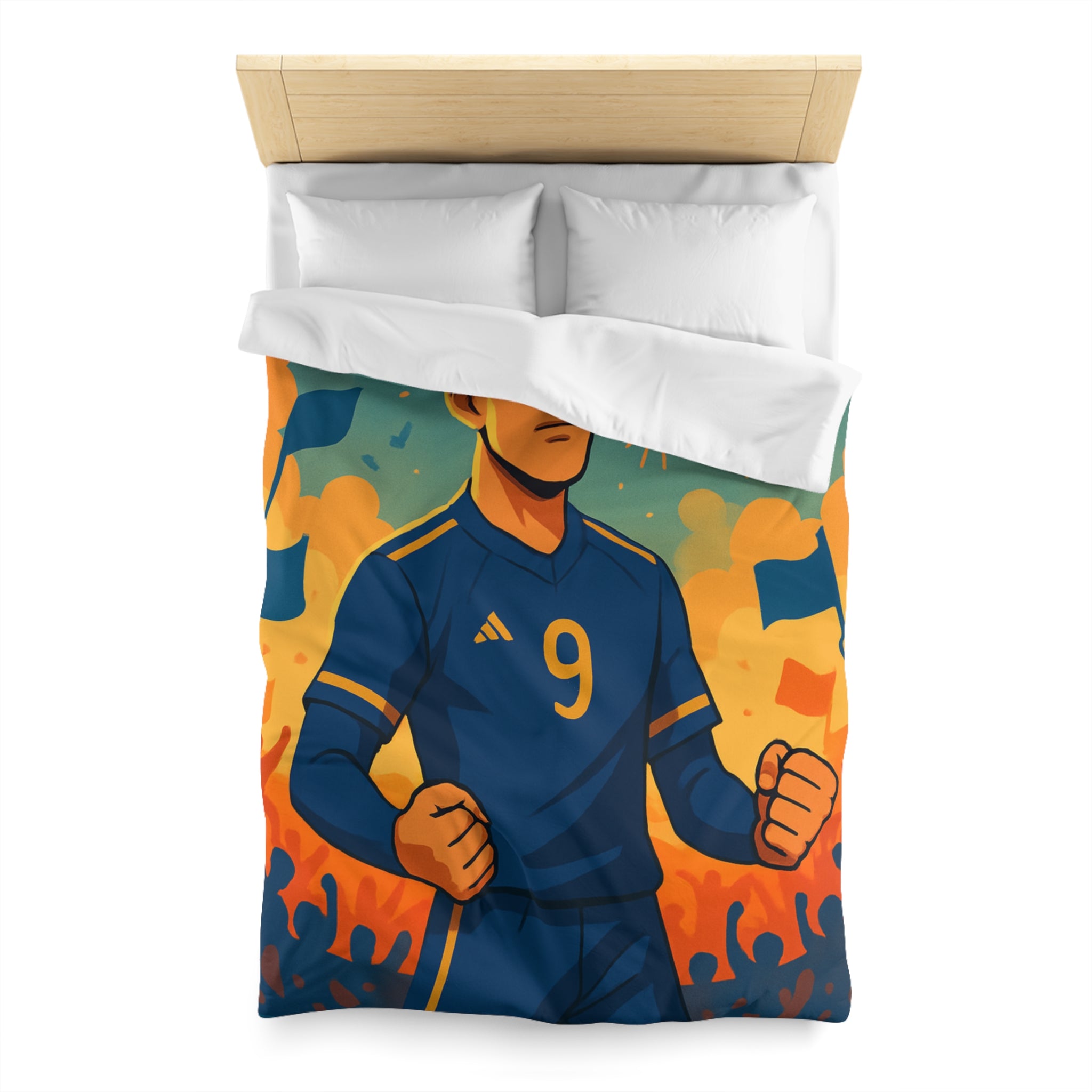 Housse de couette sportive avec joueur de football, feux d'artifice et ambiance festive