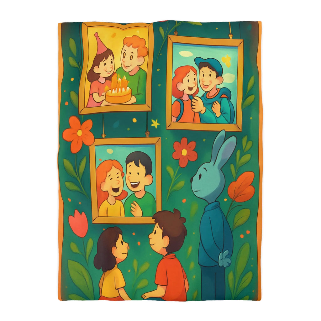 Housse de couette colorée et joyeuse avec famille, nature et motifs floraux