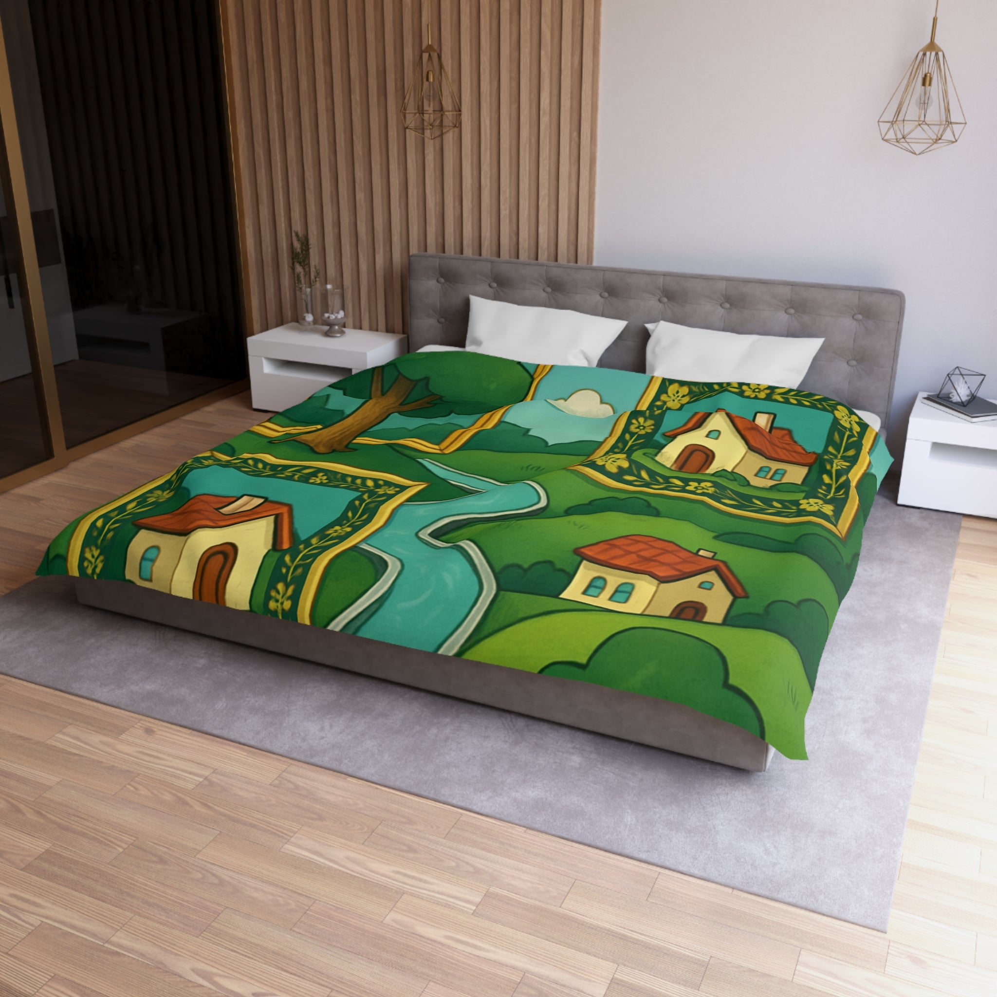 Housse de Couette Microfibre Design Artistique Moderne Décoration Chambre Confort Premium