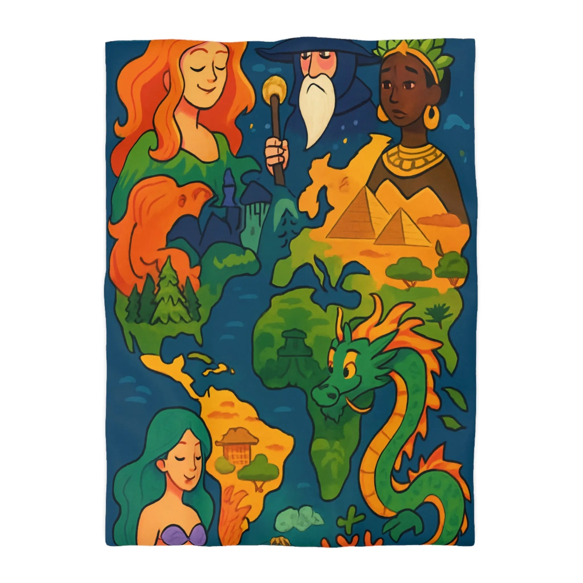 Housse de couette colorée et magique avec motifs de mythes de différentes cultures