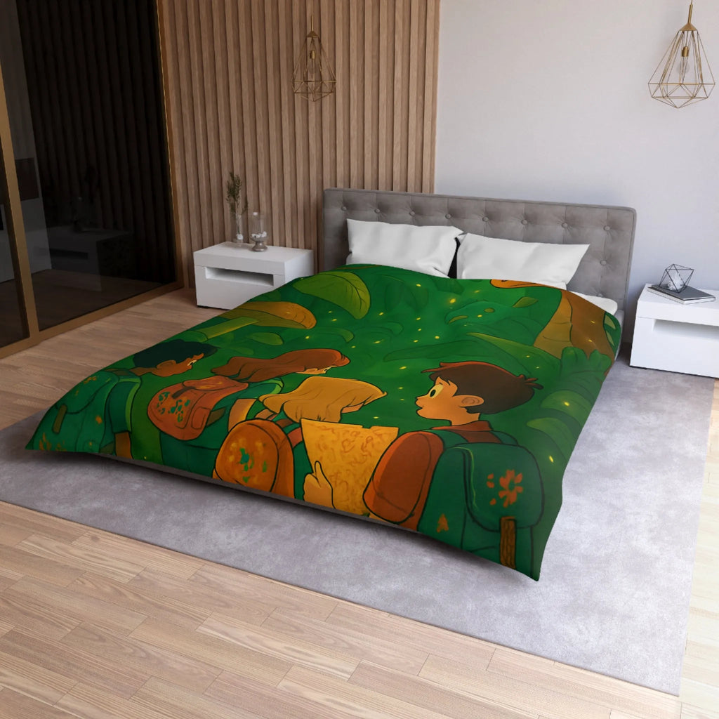 Housse de Couette Jungle Enfantine avec Créatures Magiques et Explorateurs Aventureux