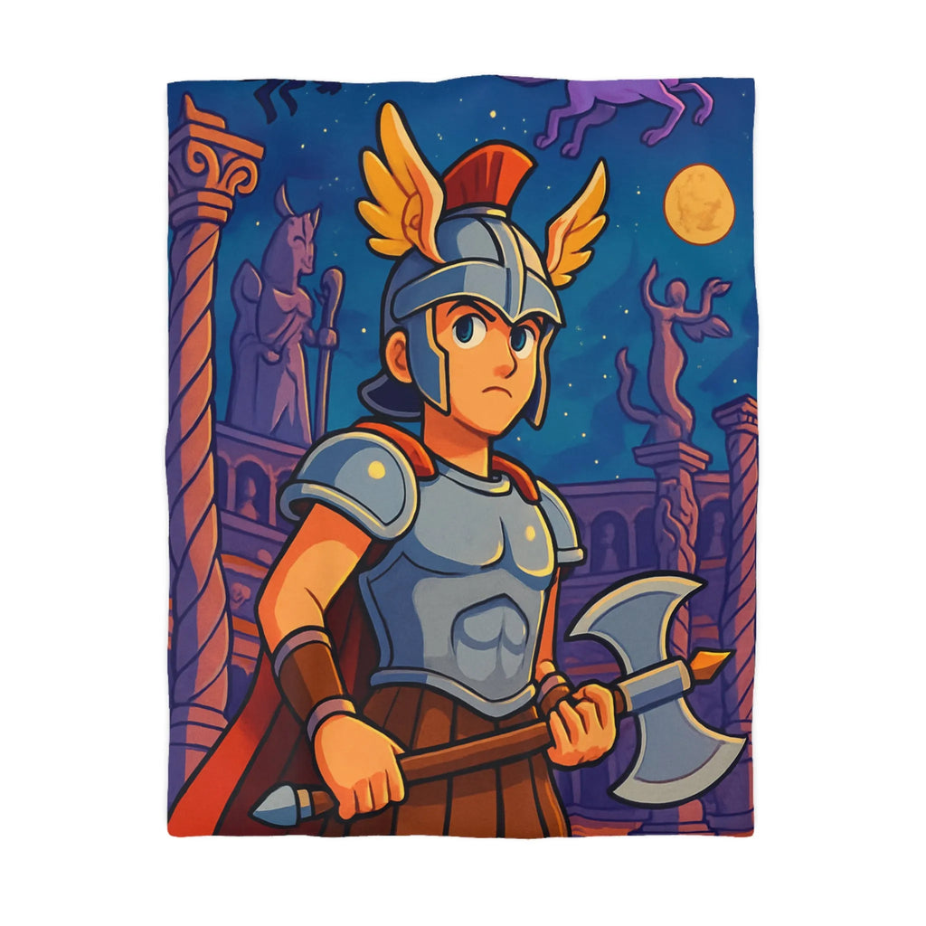 Housse de Couette Inspirée de Guerrier Épique avec Mythologie et Créatures Fantastiques