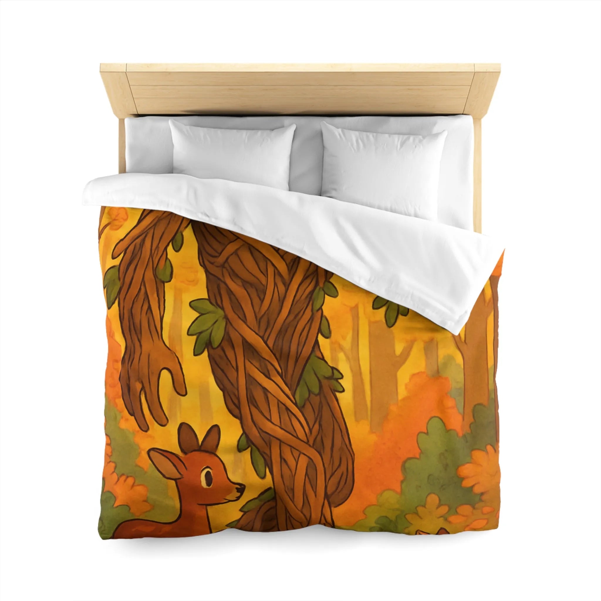 Housse de couette enchantée avec arbre humanoïde et animaux de la forêt colorés