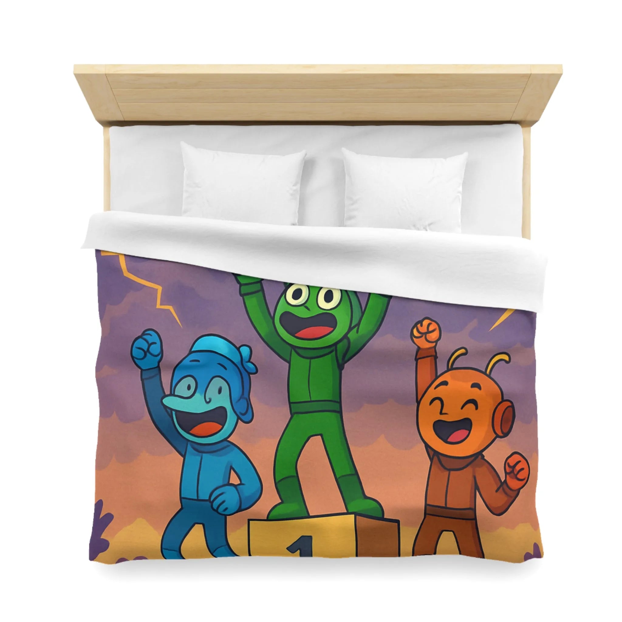 Housse de couette colorée avec podium de victoire et voitures exotiques dessinées