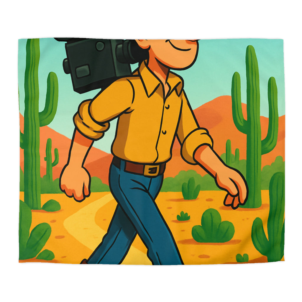 Housse de couette western cowboy dessin animé, désert cactus rétro style vibrant