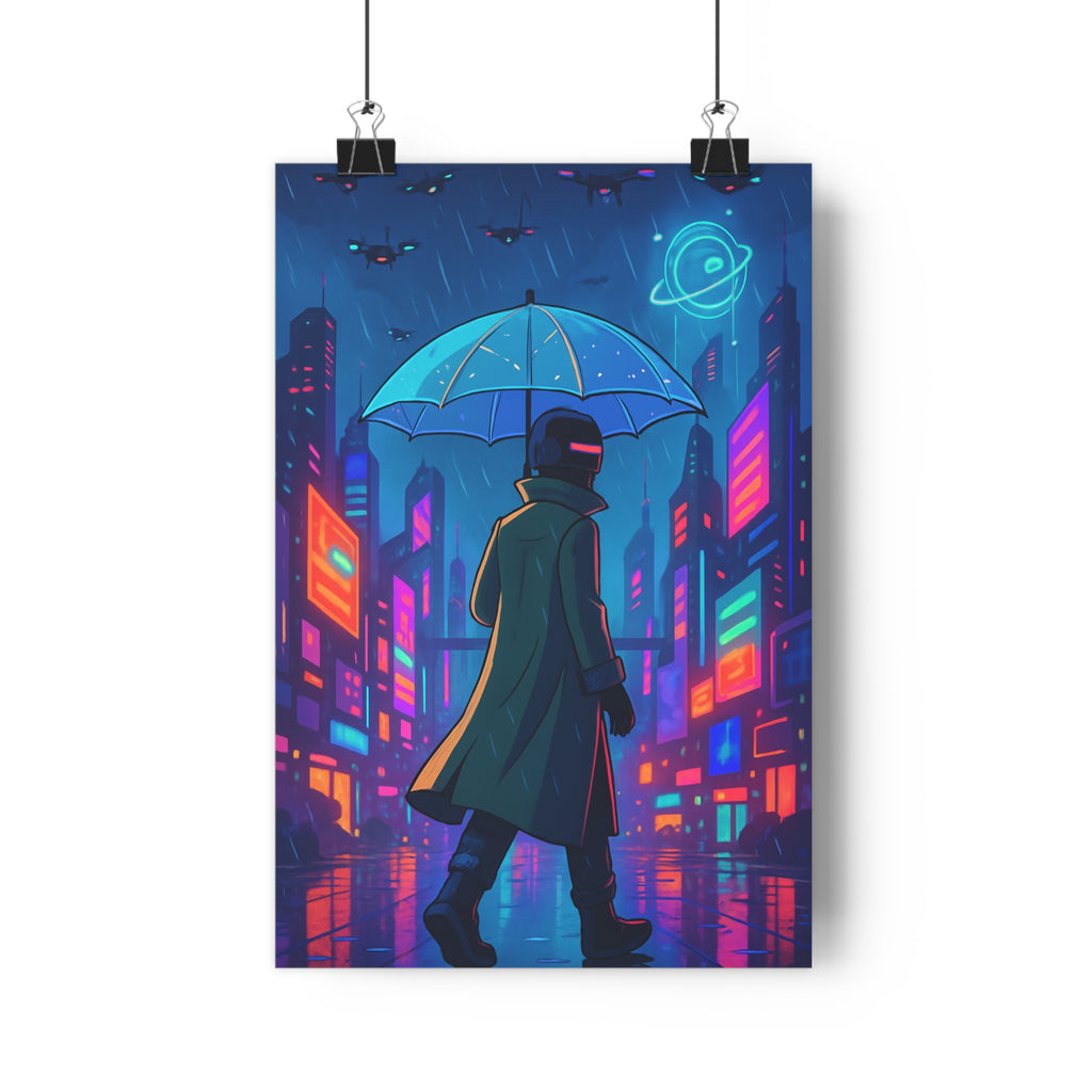 Poster décoratif néon cyberpunk futuriste violet bleu ambiance urbaine chambre salon qualité unique qualité