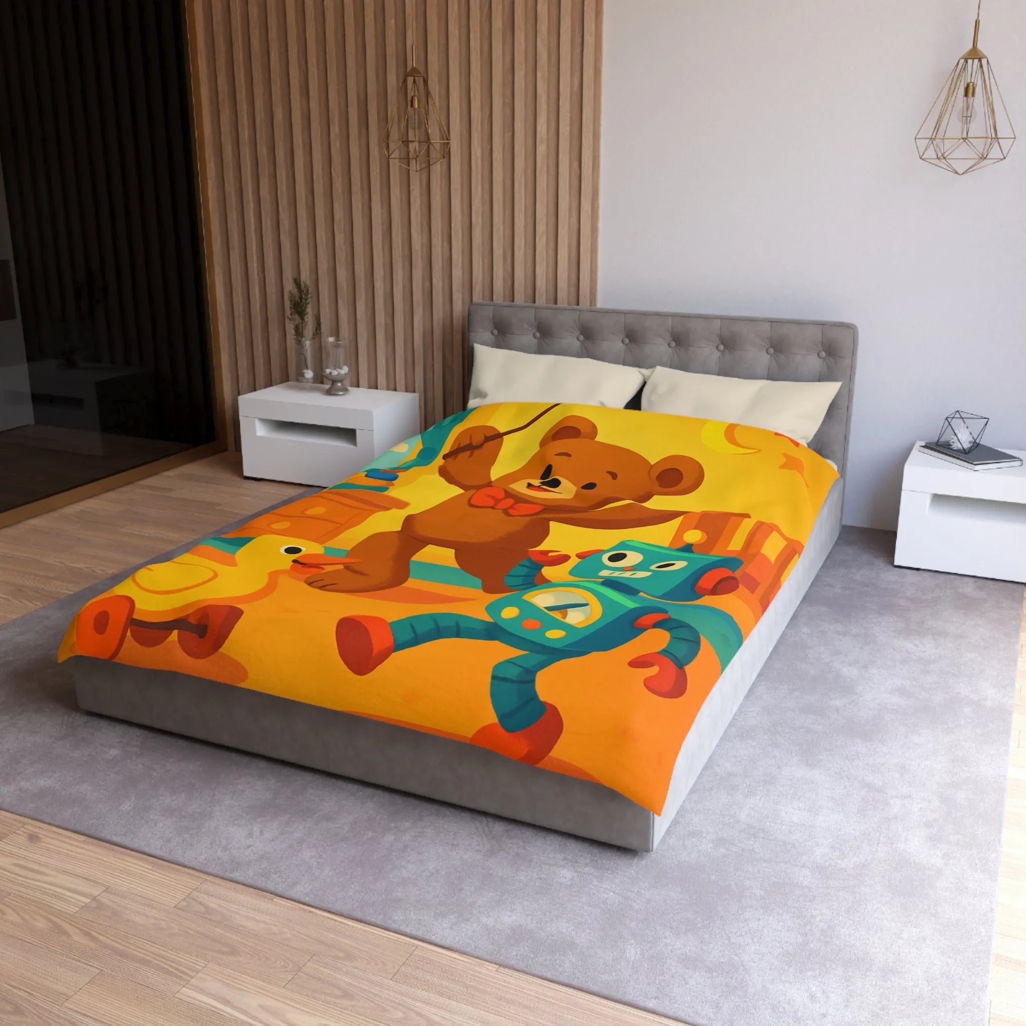 Enchantez Votre Chambre avec Housse de Couette Enfantine Ours Amusant Etoiles Jaunes