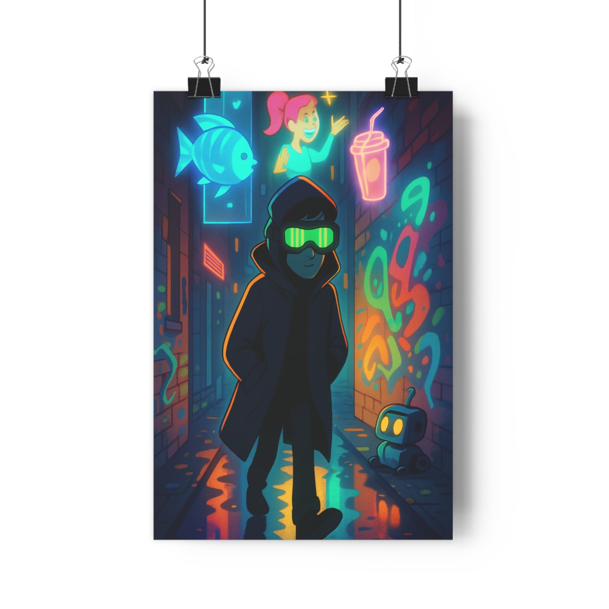 Poster décoratif futuriste anime néon bleu mystique salon bureau art vibrant qualité unique qualité