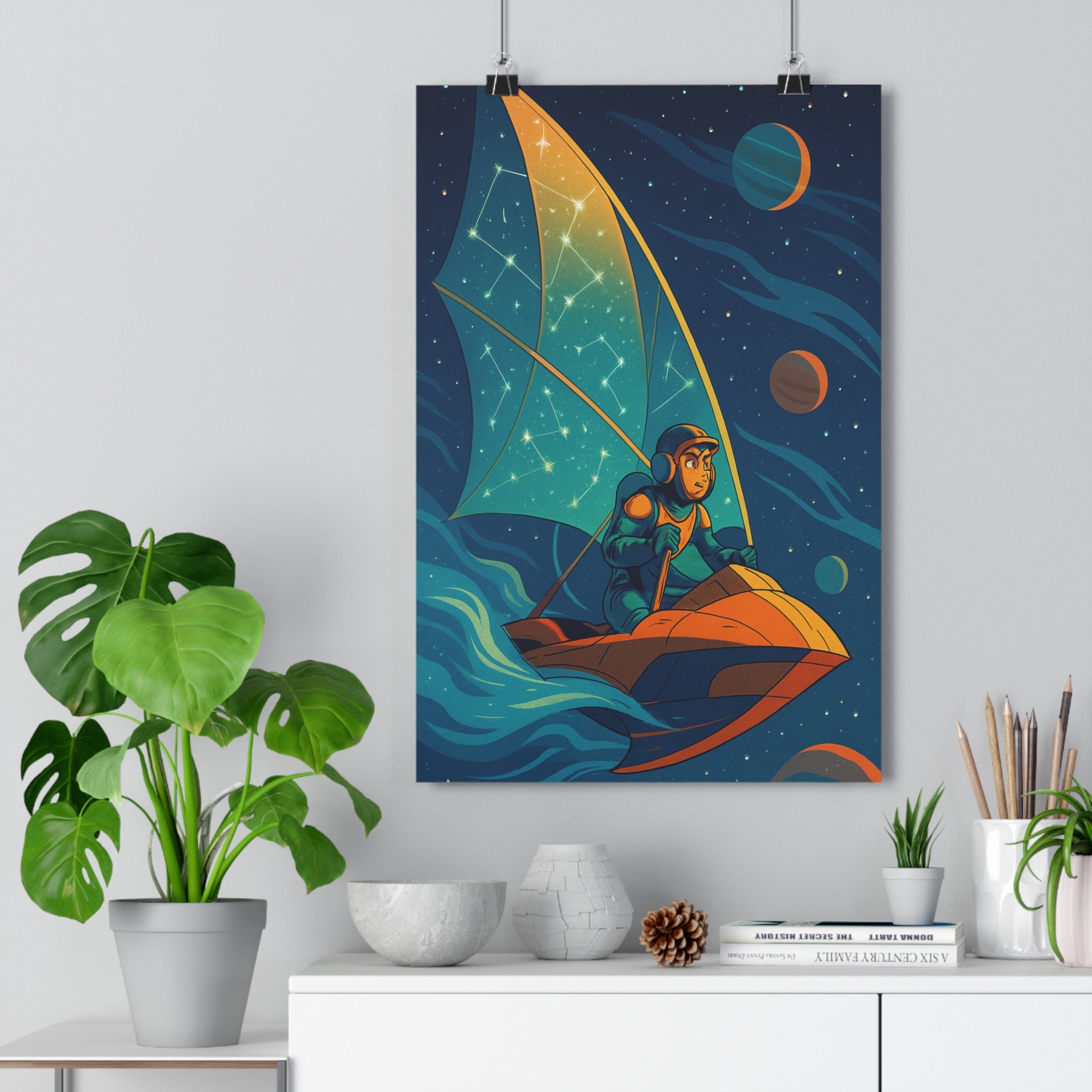 Poster décoratif anime céleste bleu violet argent mystique aventure chambre salon bureau design tendance
