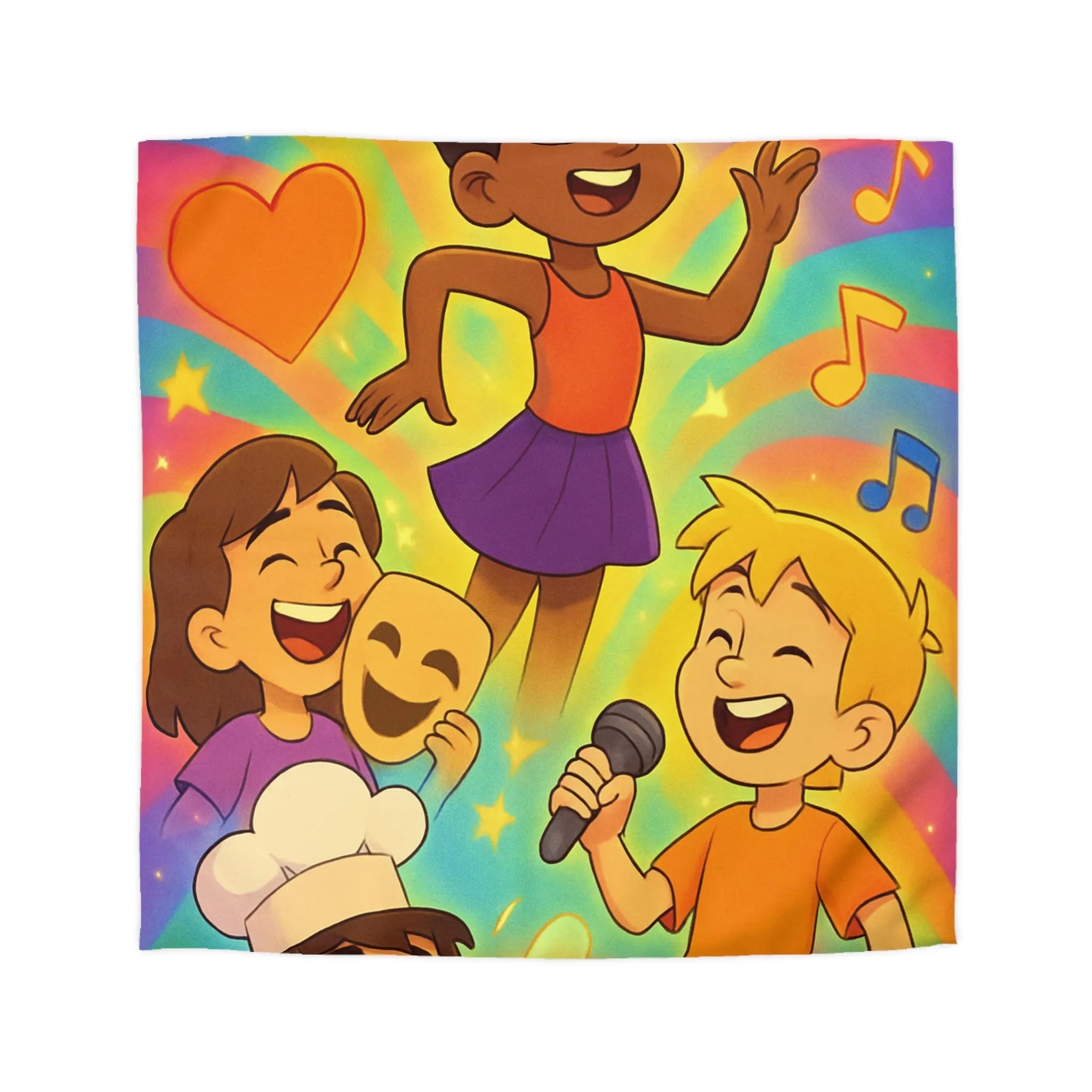 Enchantante housse de couette colorée pour enfants avec illustrations joyeuses et motifs arc-en-ciel